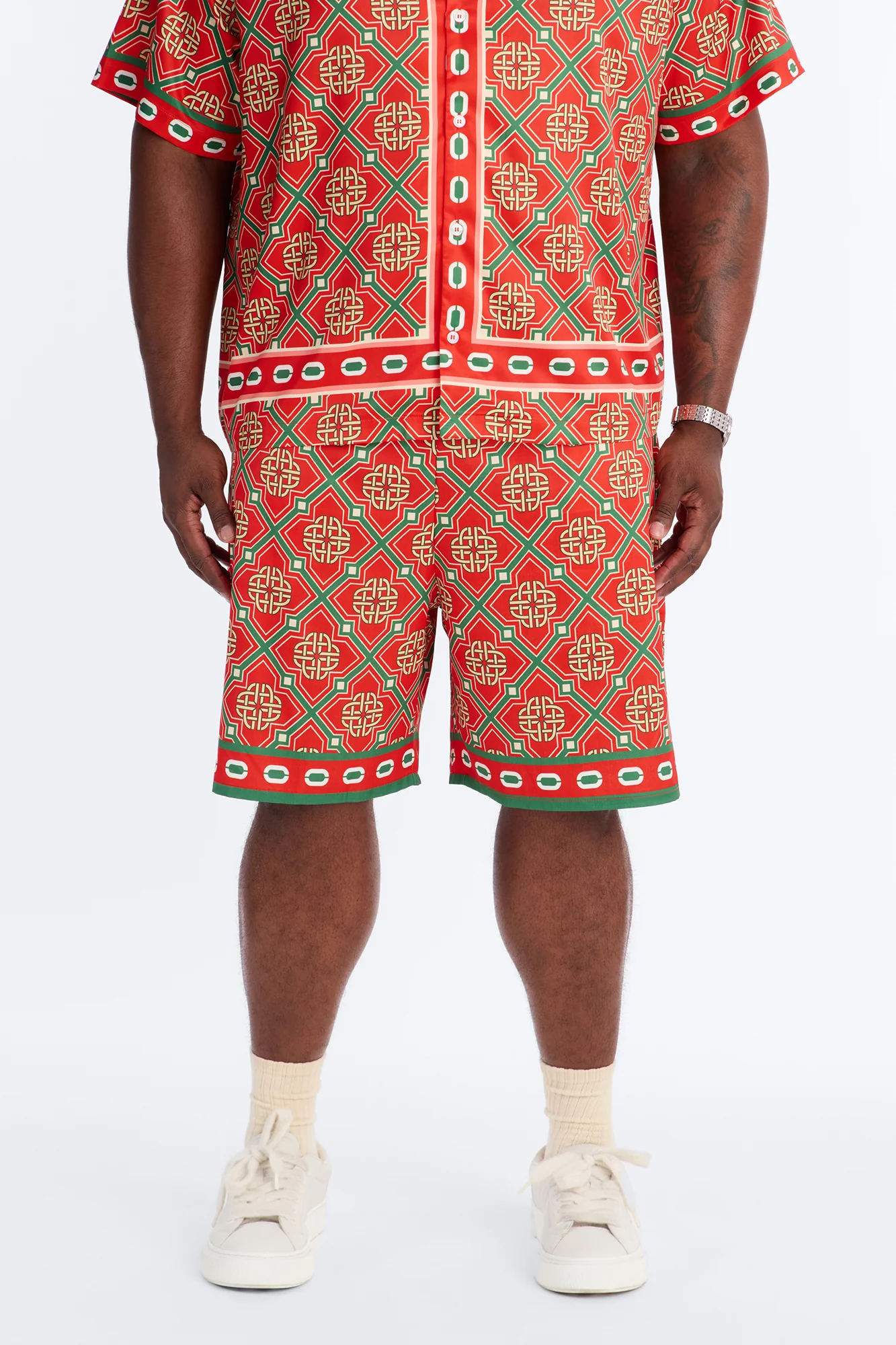 Royal Geometric Relaxed Short - Red/combo - Image 4