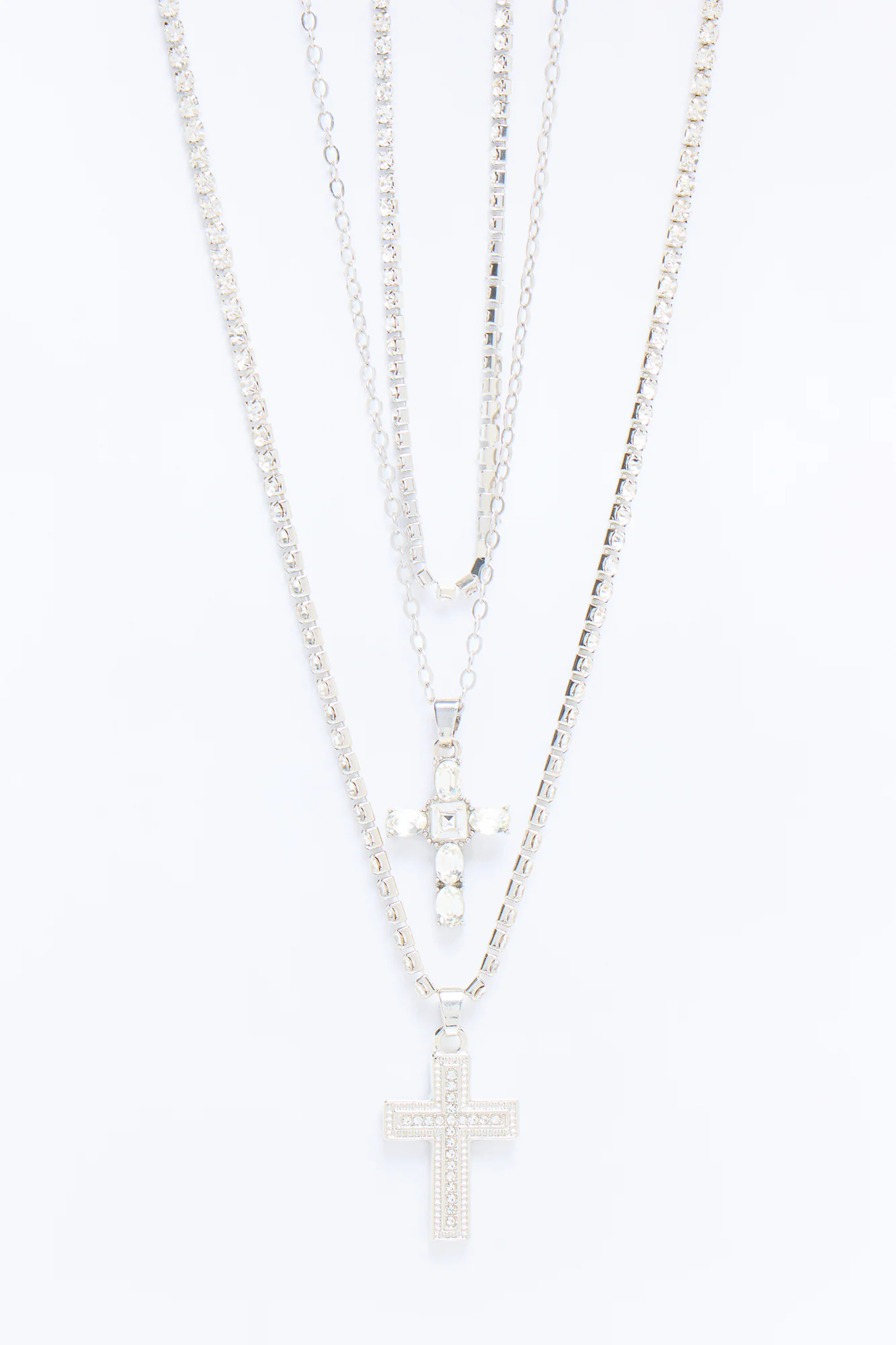 Royal Street Cross Layered Necklace - Silver - Image 3