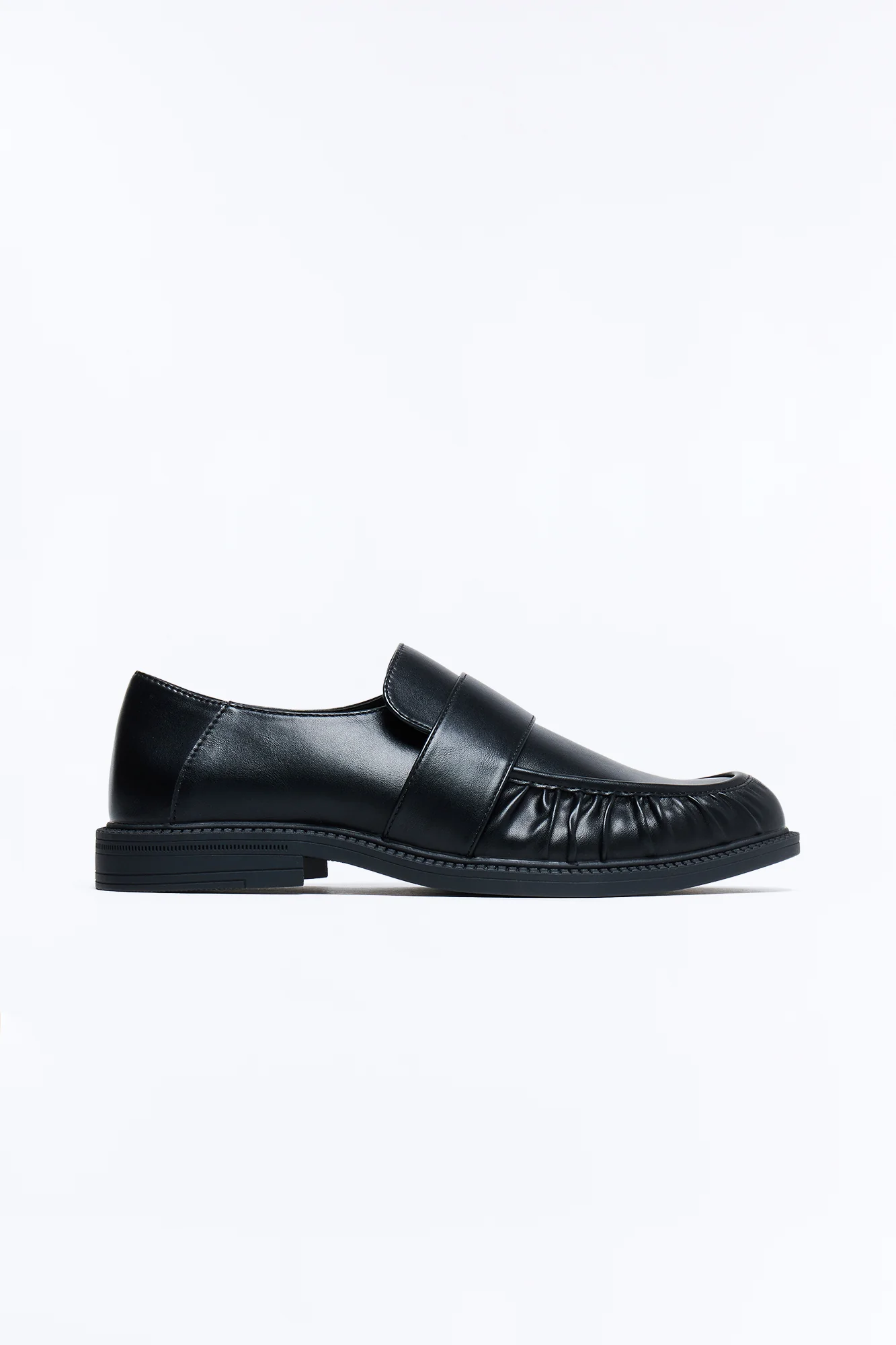 Ruched Toe Faux Leather Slip On Loafer - Black - Image 3