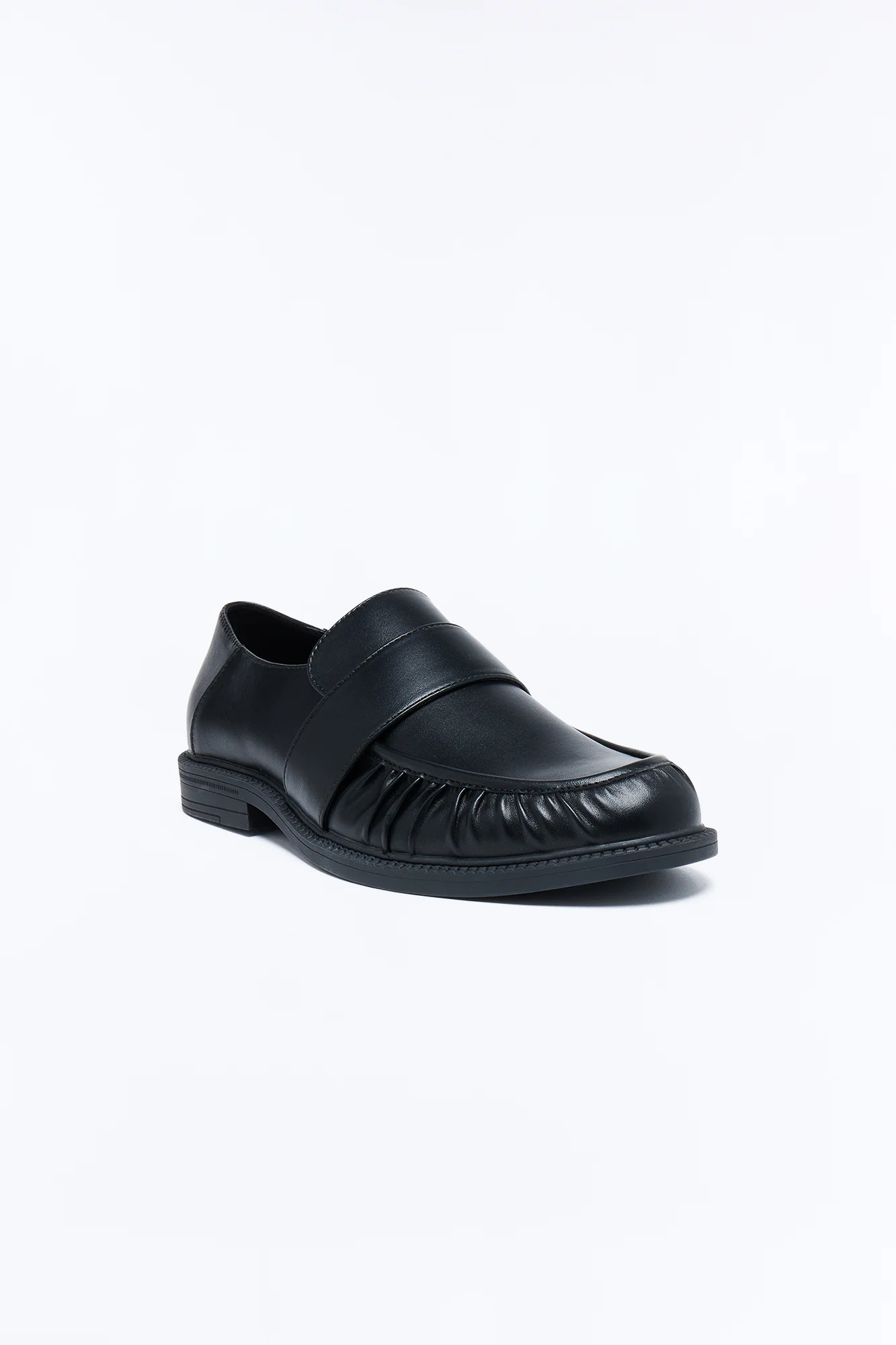 Ruched Toe Faux Leather Slip On Loafer - Black - Image 4