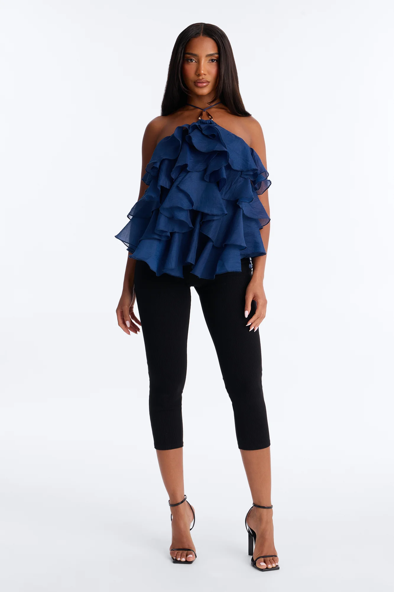 Ruffle Cutie Hardware Organza Halter Top - Navy - Image 2