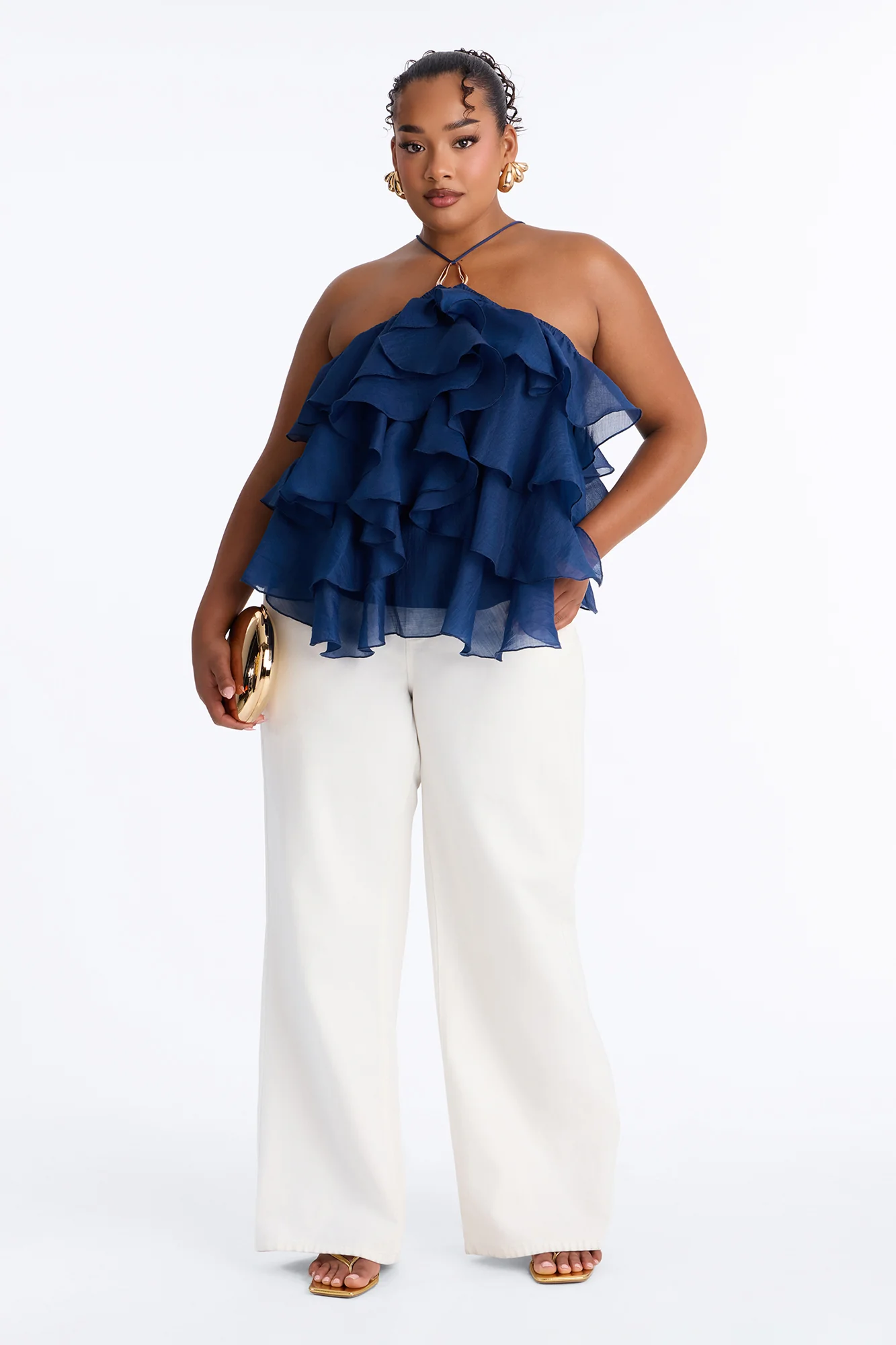 Ruffle Cutie Hardware Organza Halter Top - Navy - Image 6