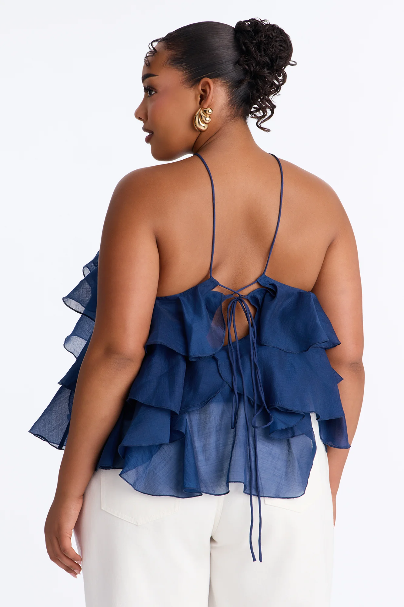 Ruffle Cutie Hardware Organza Halter Top - Navy - Image 8