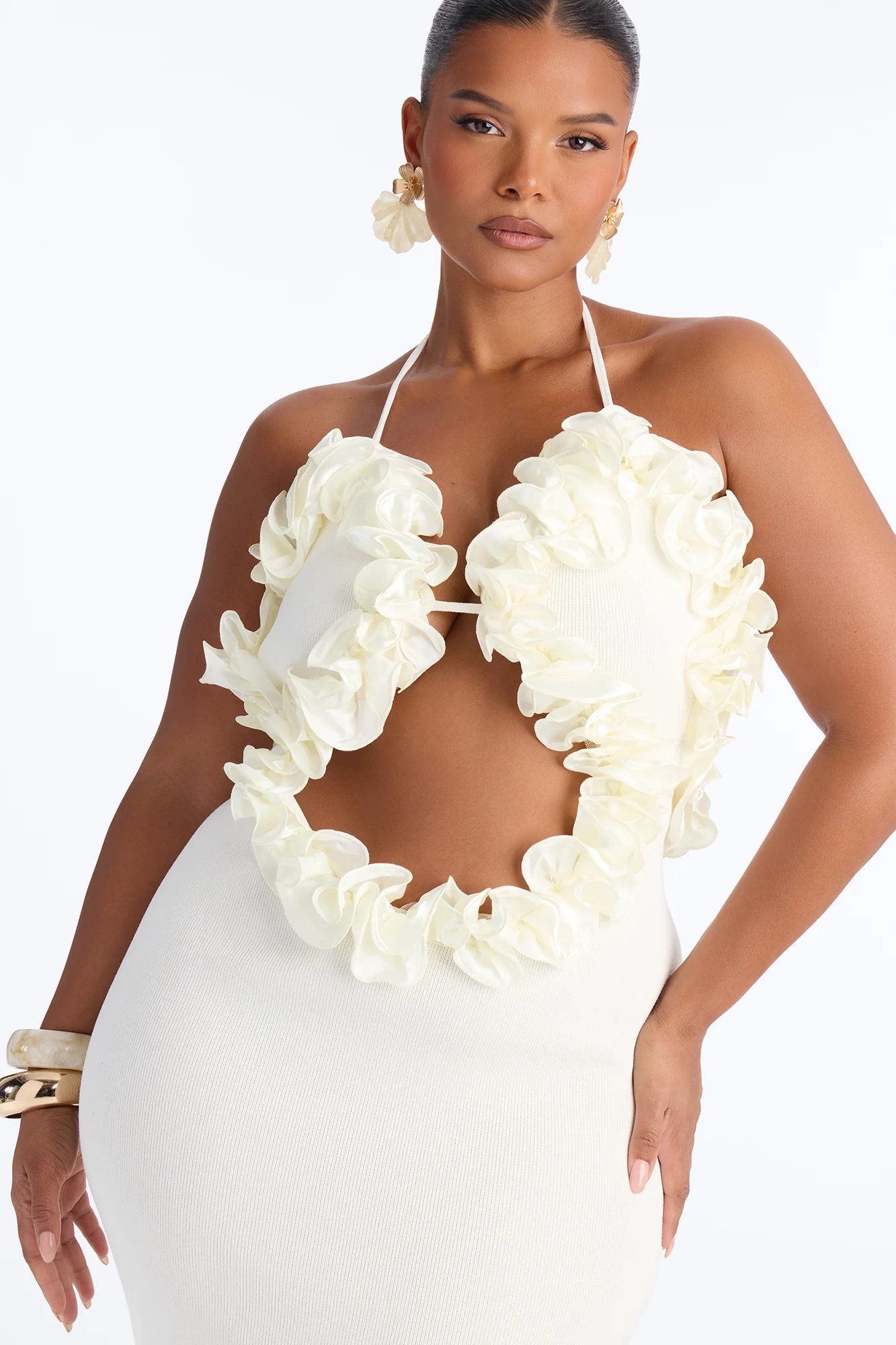 Runaway Ruffle Sweater Maxi Dress - Cream - Image 6