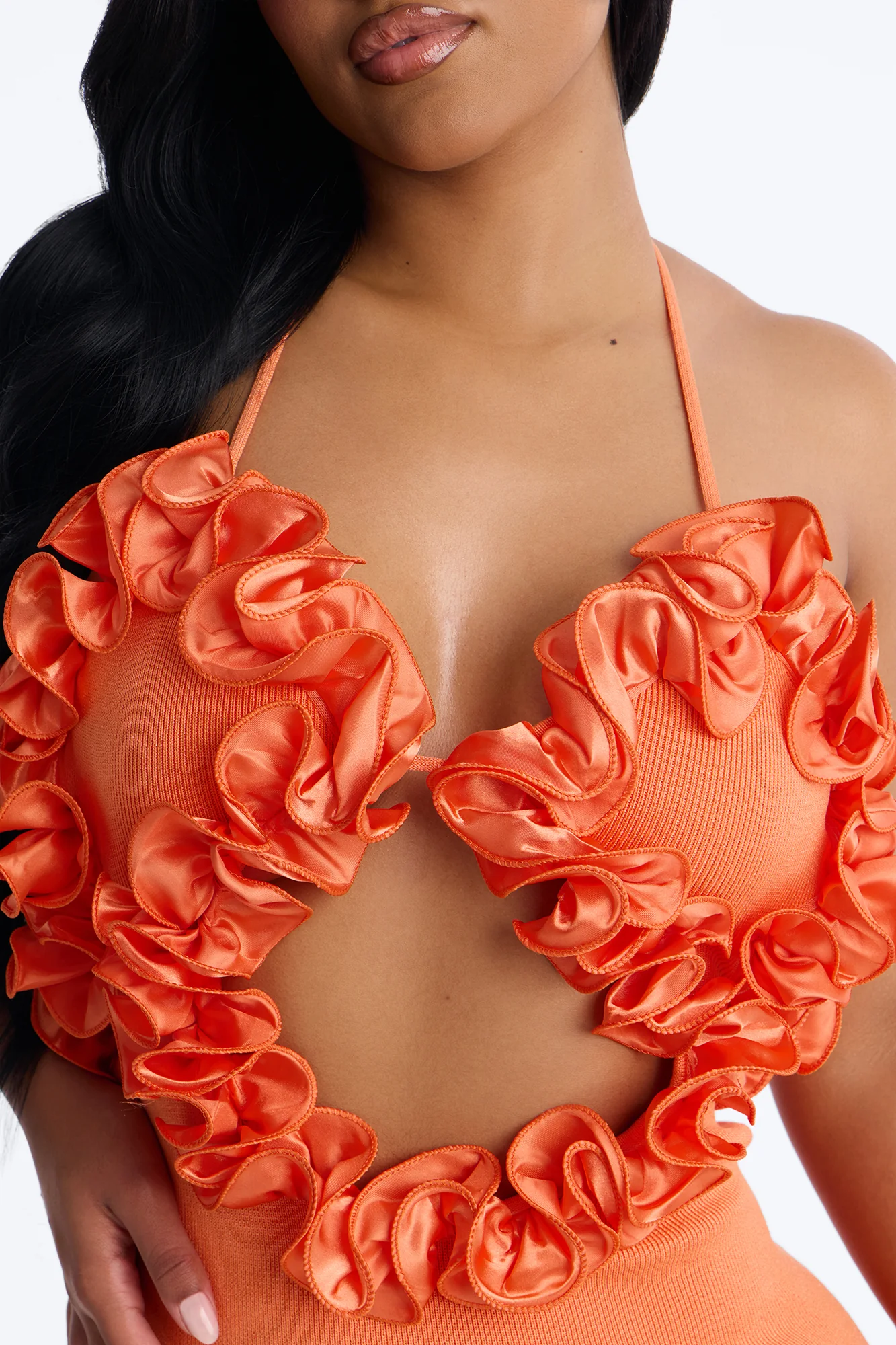 Runaway Ruffle Sweater Maxi Dress - Orange - Image 3