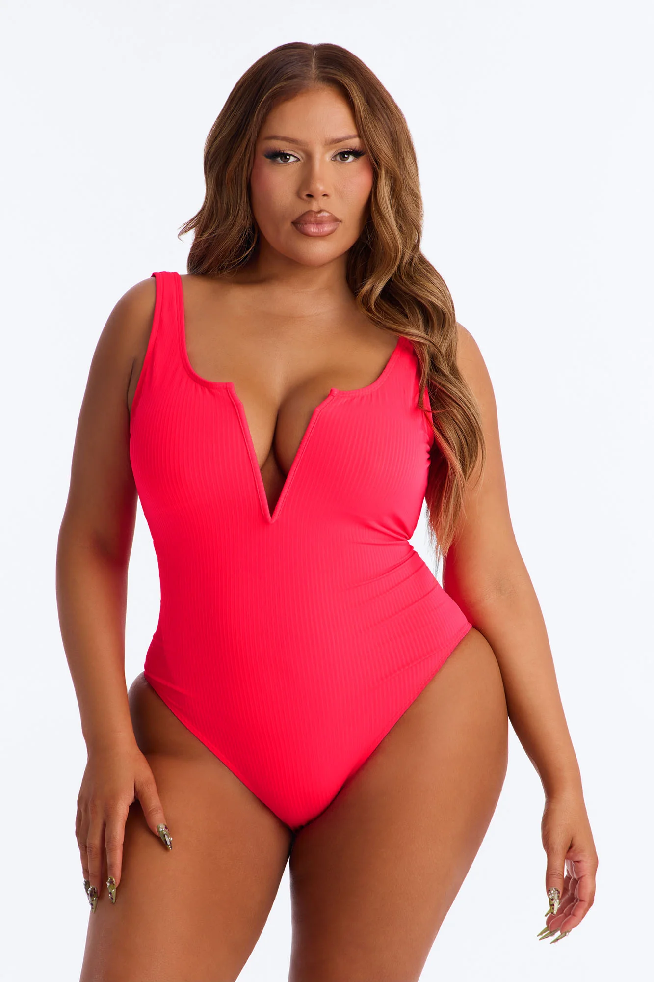 Running At The Beach V Wire 1 Piece Swimsuit - Red - Image 4