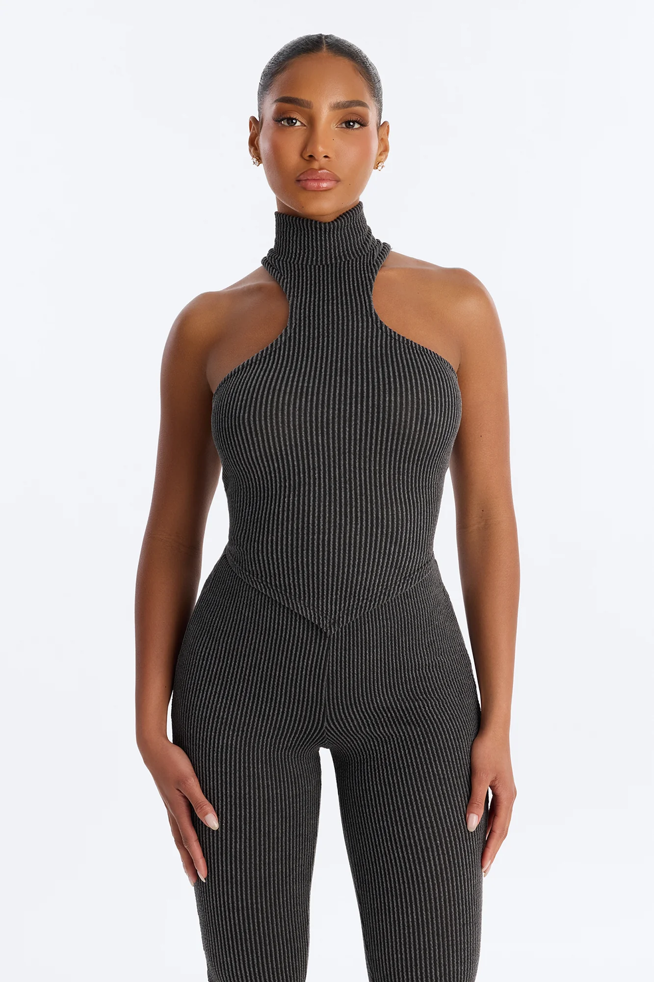 Ruth Textured Capri Set - Charcoal - Image 2