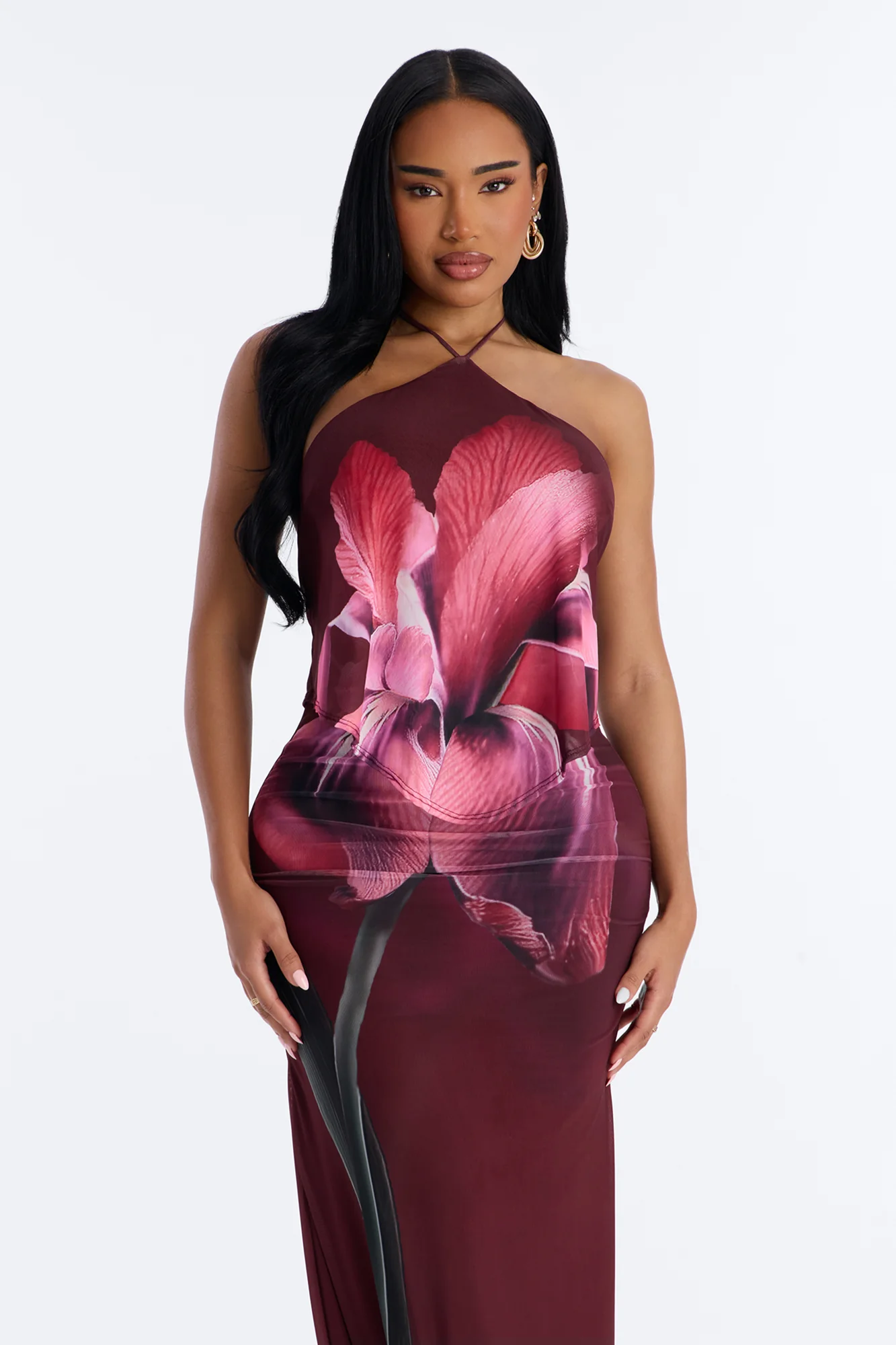 Ruthie Sleeveless Mesh Maxi Dress - Burgundy/combo - Image 2
