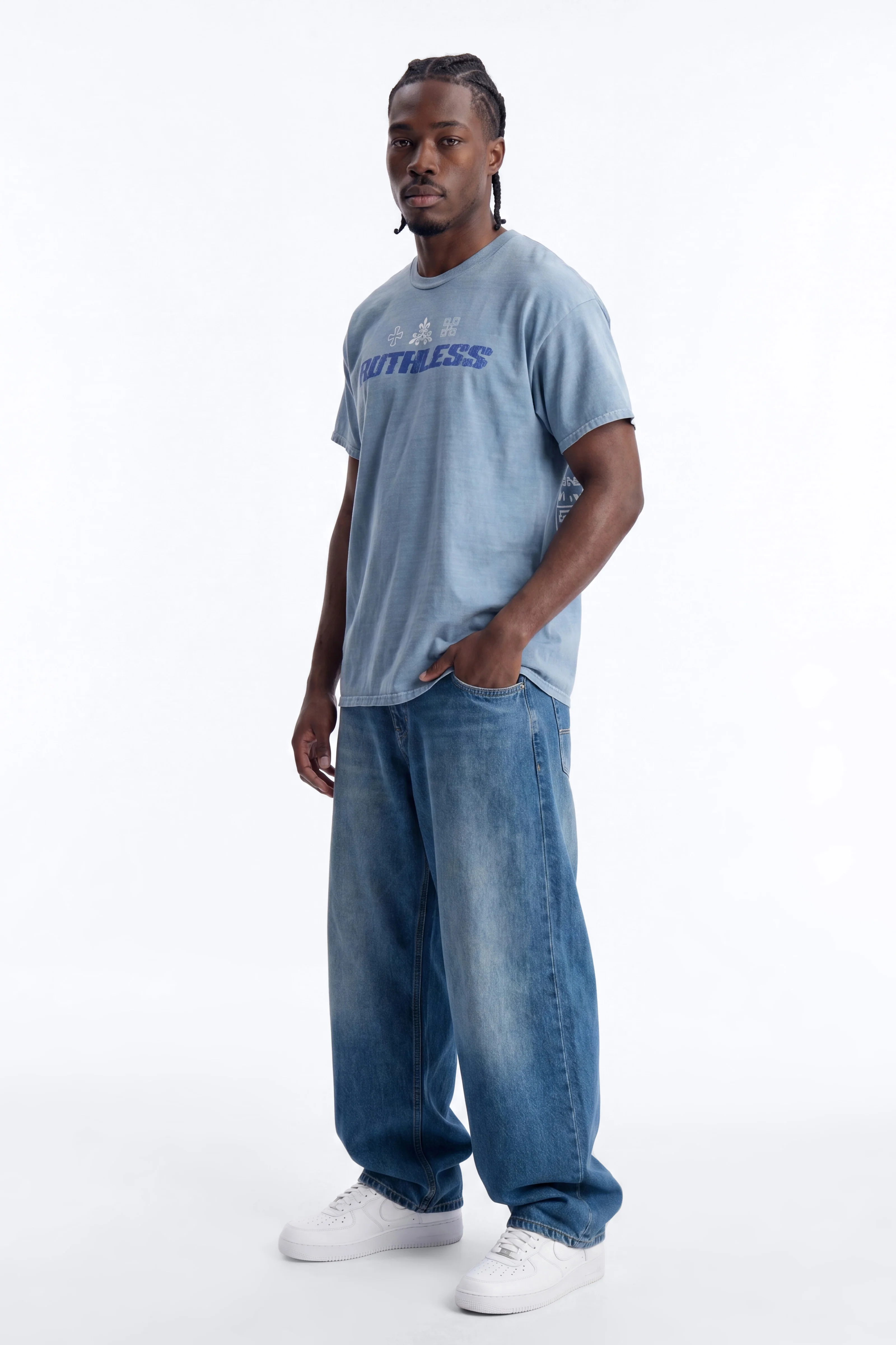 Ruthless Chaos Oversized Washed Short Sleeve Tee - Indigo - Image 2