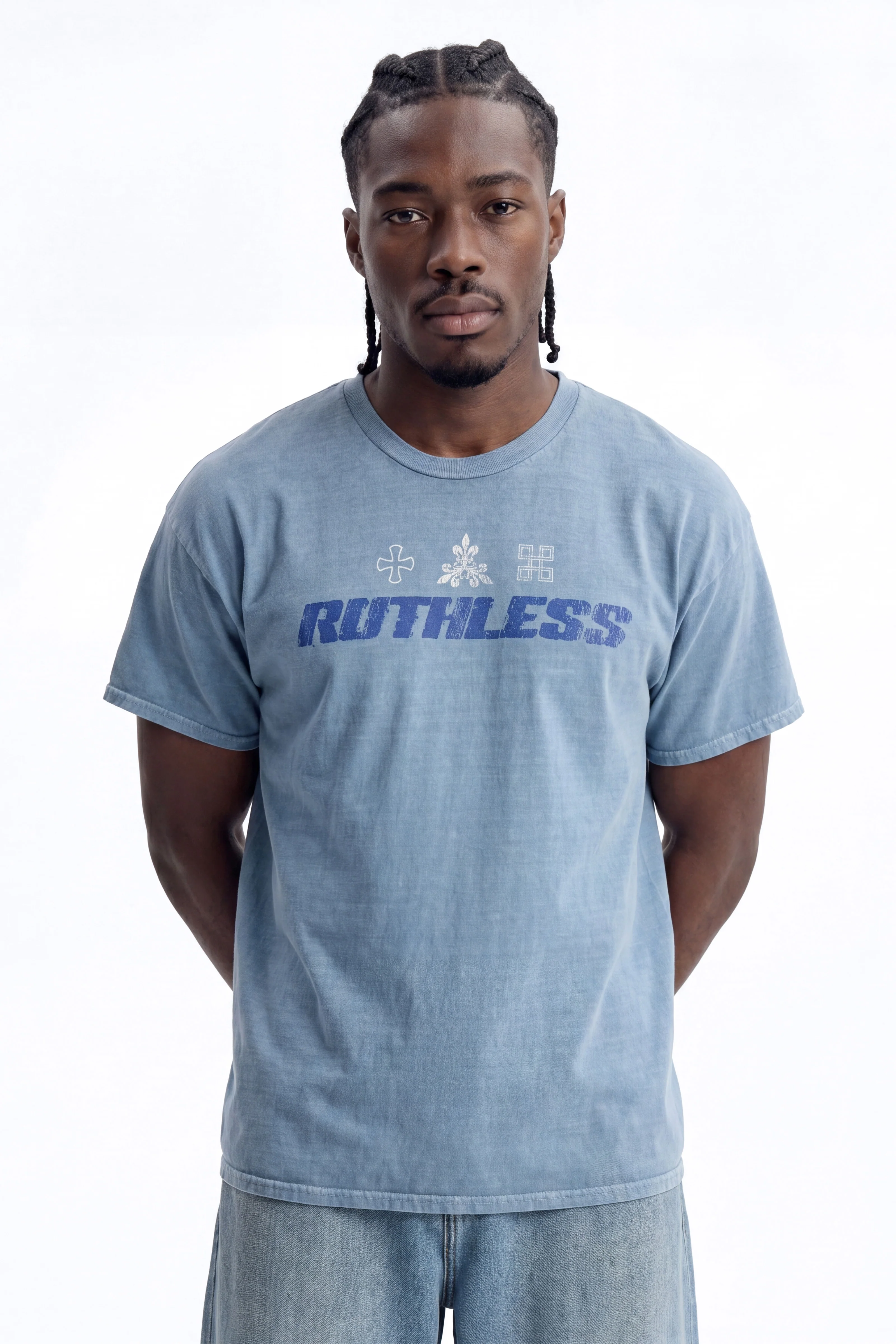 Ruthless Chaos Oversized Washed Short Sleeve Tee - Indigo - Image 3