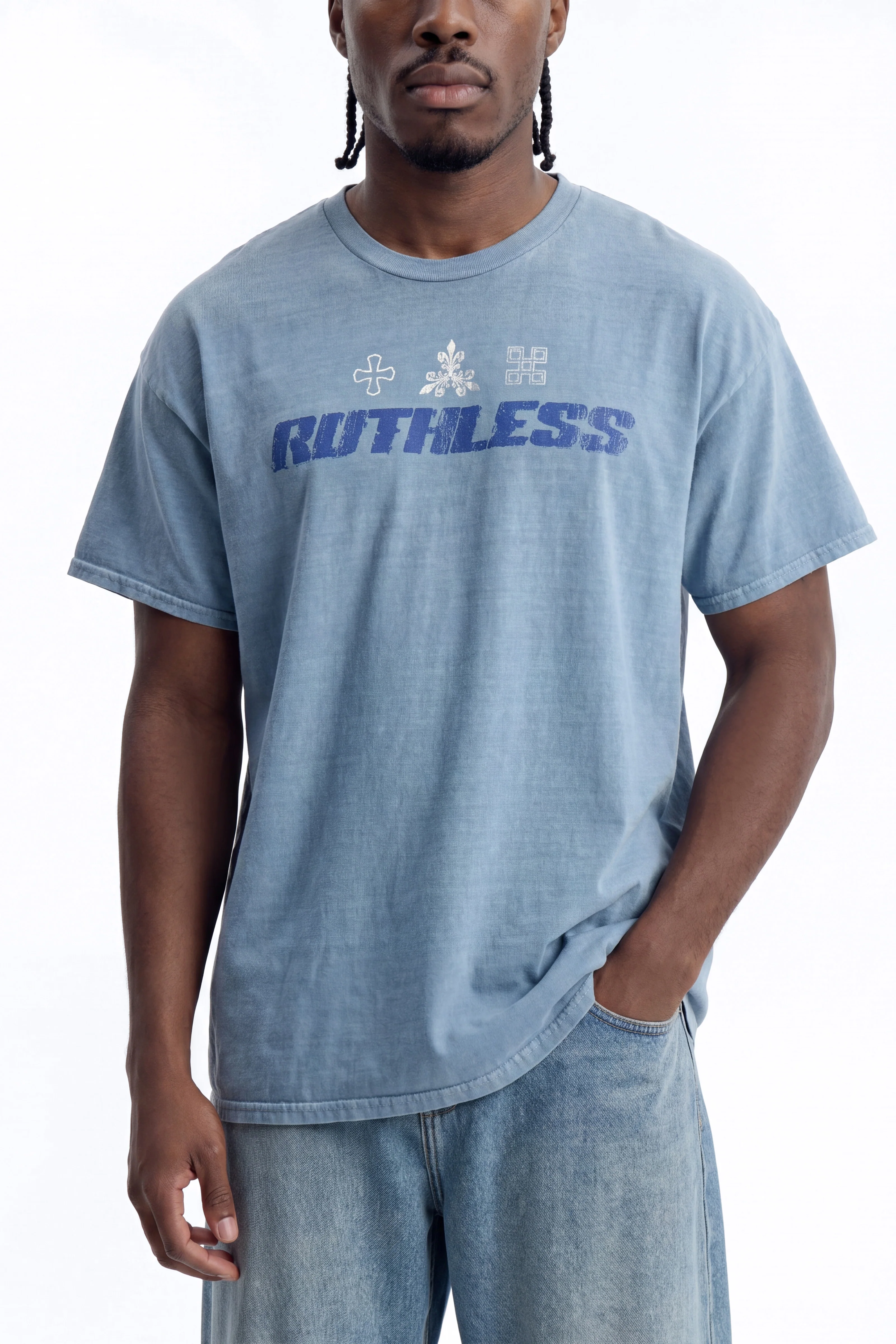 Ruthless Chaos Oversized Washed Short Sleeve Tee - Indigo - Image 4