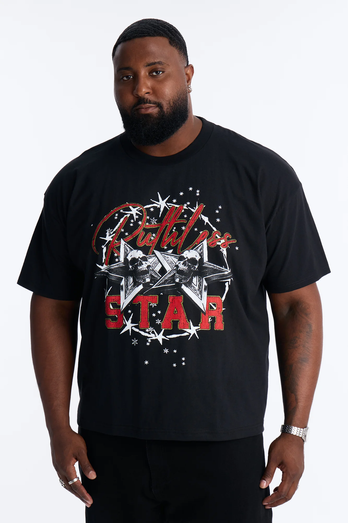 Ruthless Star Boxy Short Sleeve Tee - Black - Image 4