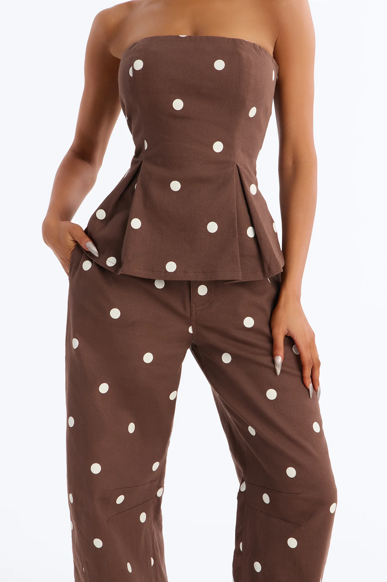 Sabrina Polka Dot Twill Pant Set - Brown/combo - Image 3