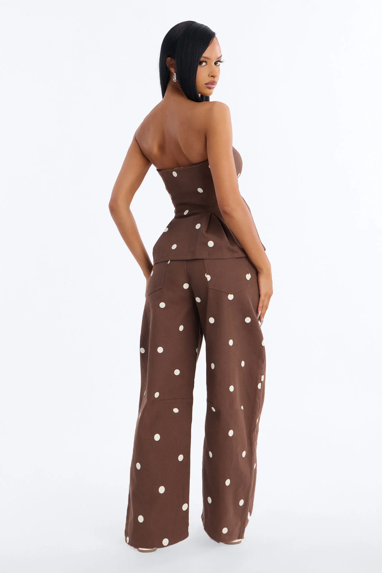Sabrina Polka Dot Twill Pant Set - Brown/combo - Image 4