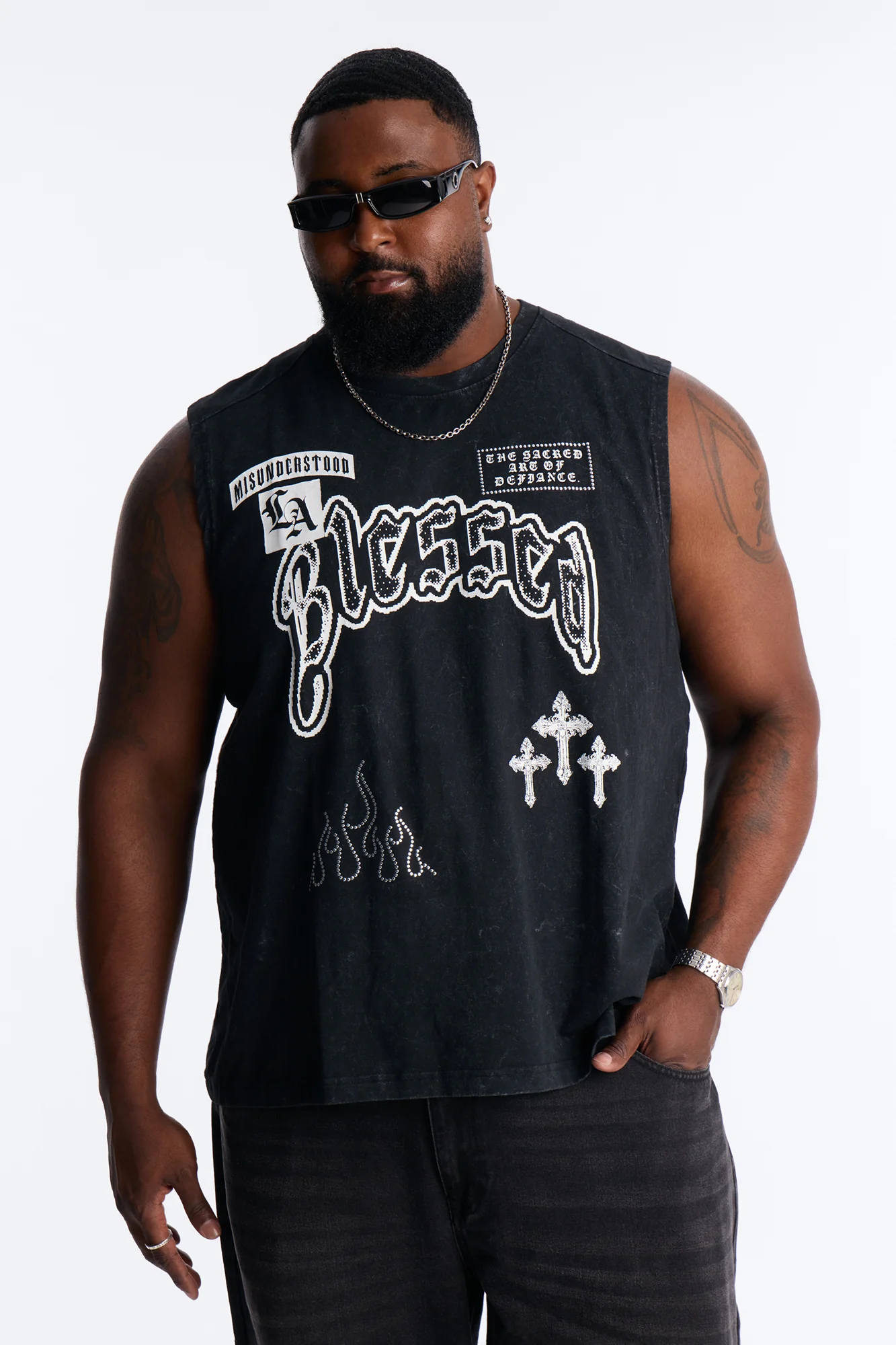 Sacred Blessed Washed Muscle Tee - Black - Image 5