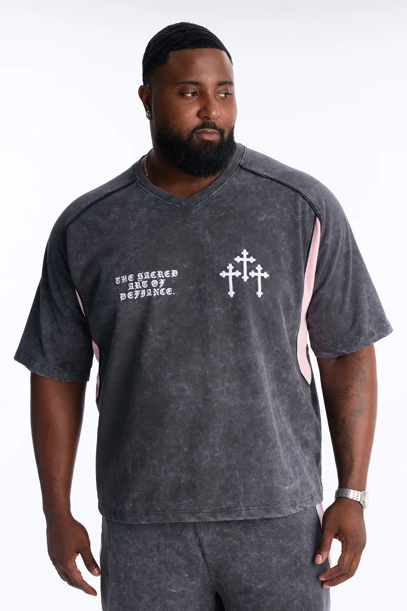 Sacred Embroidery Paneled Fleece Tee - Black - Image 5
