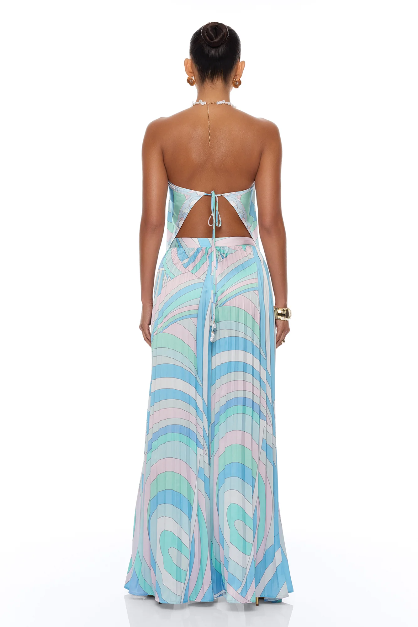 Sadie Pleated Satin Pant Set - Blue/combo - Image 4