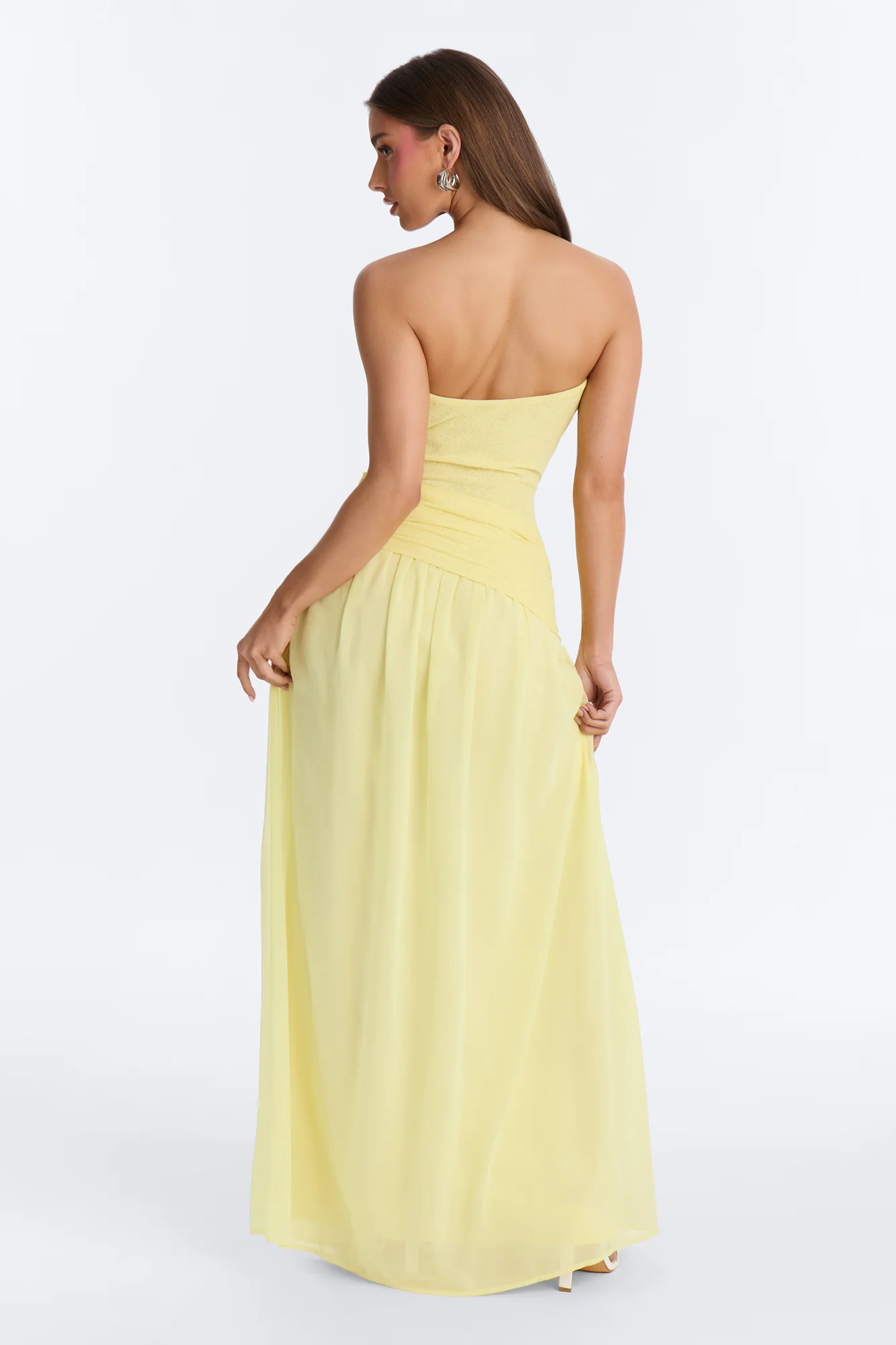 Sadie Ruched Chiffon Maxi Dress - Yellow - Image 4