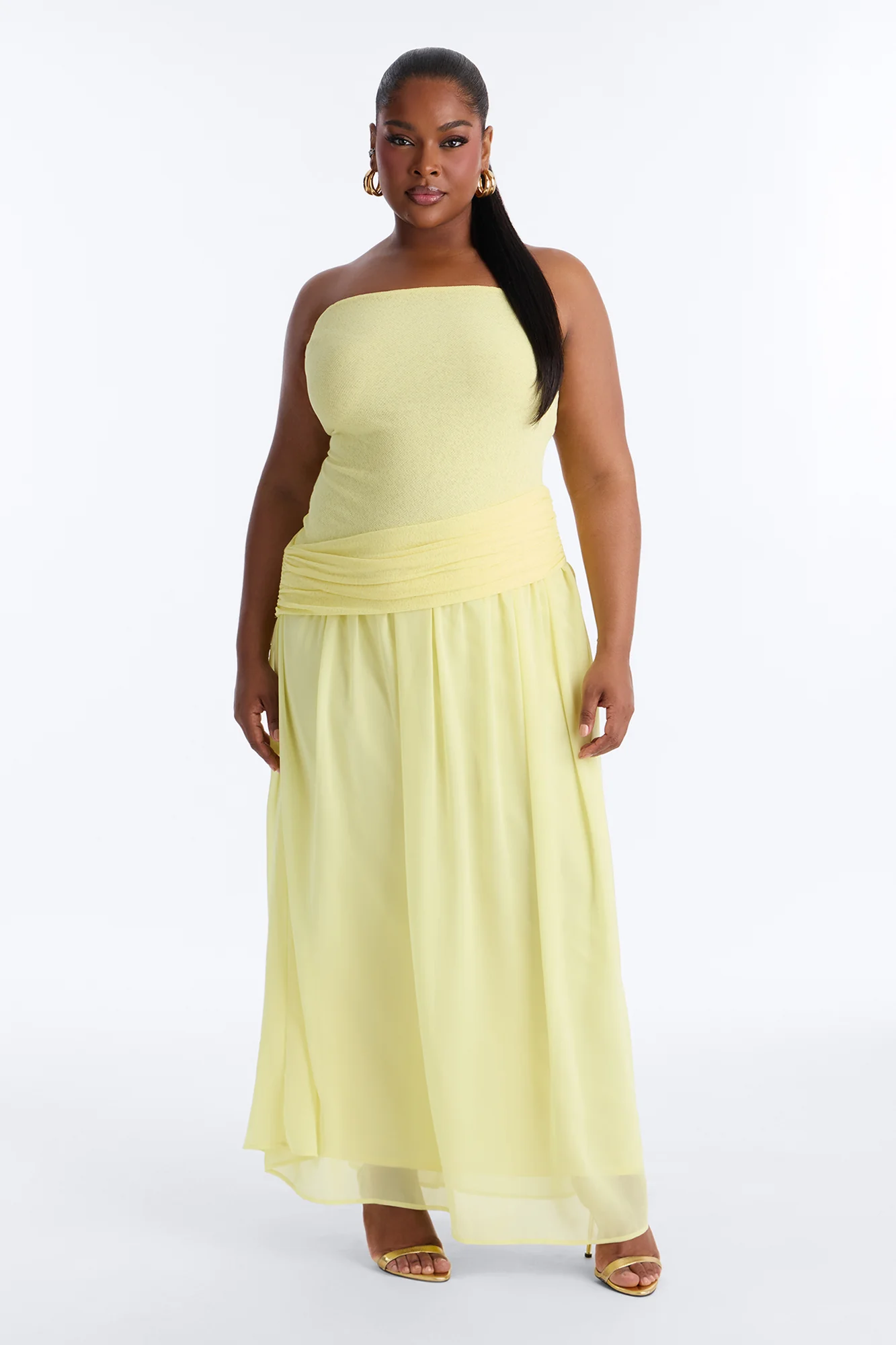 Sadie Ruched Chiffon Maxi Dress - Yellow - Image 5