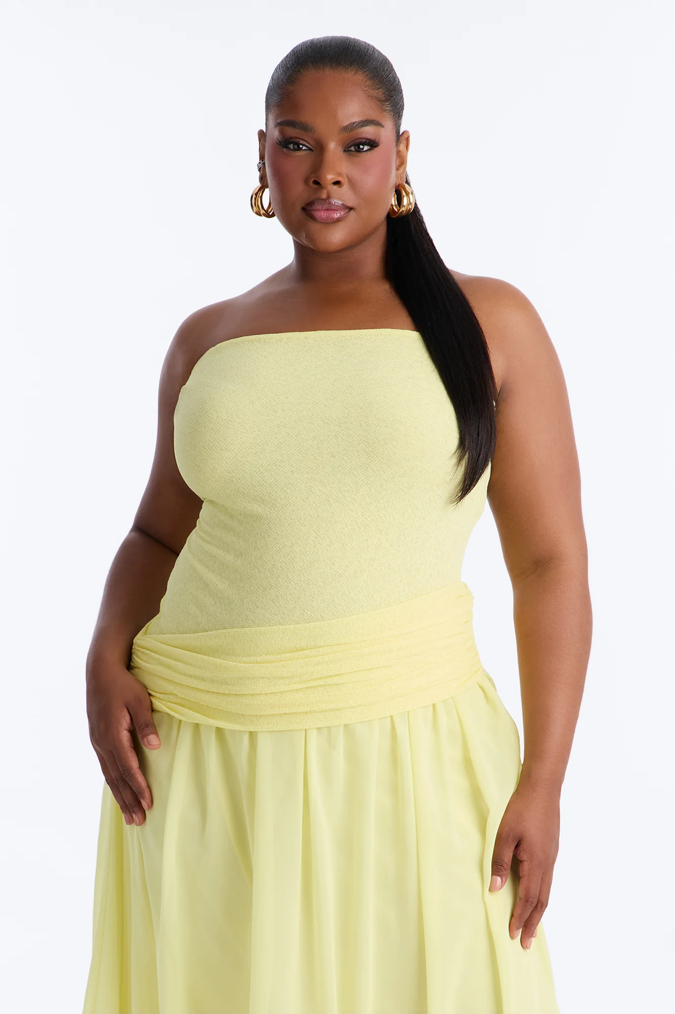 Sadie Ruched Chiffon Maxi Dress - Yellow - Image 6