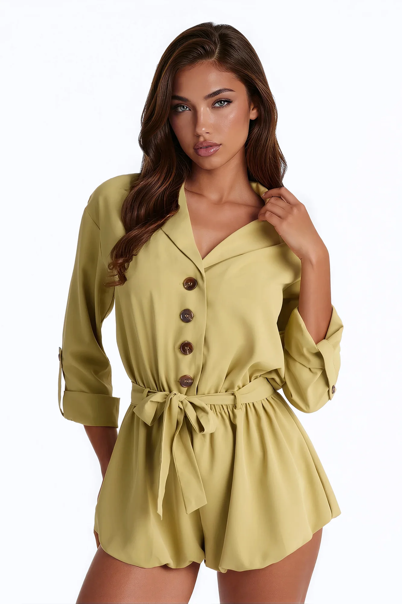 SAFARI Dream Tie Waist Romper - Olive - Image 2