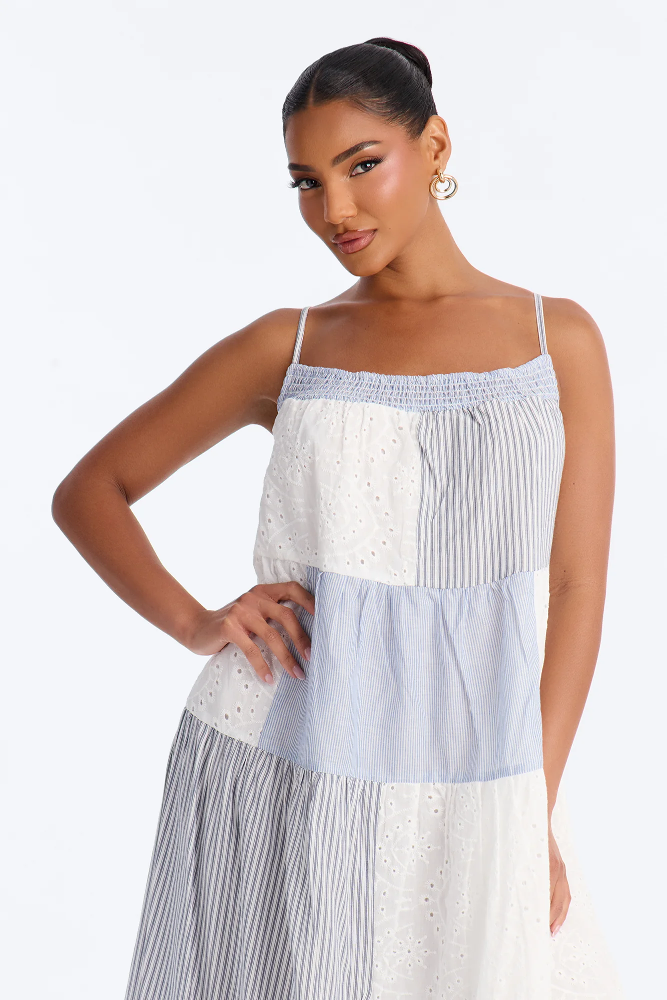 Sage Patchwork Midi Dress - Blue/combo - Image 2