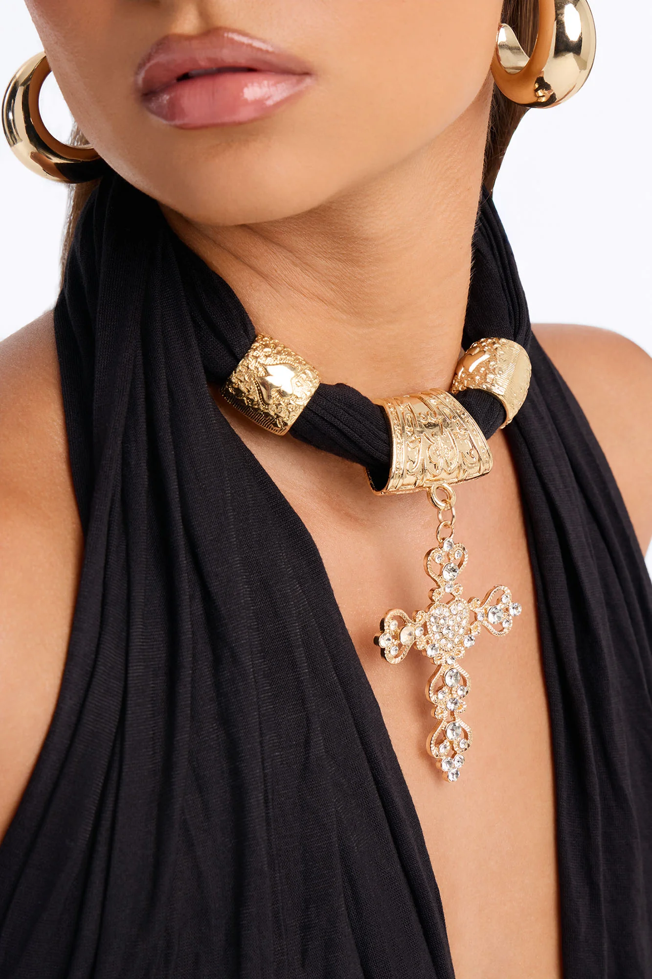 Sahara Scarf Necklace - Gold/Black