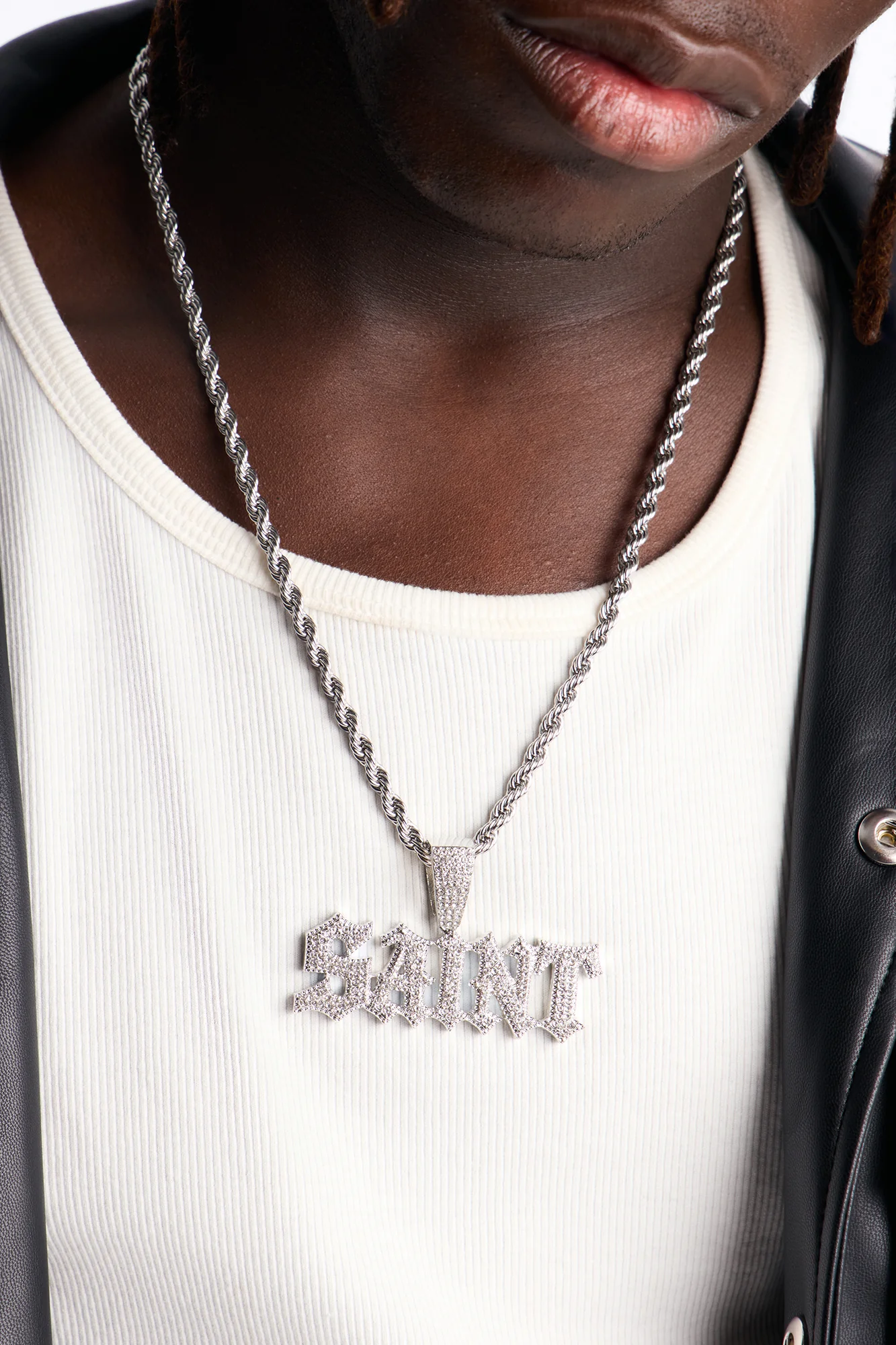 Saint Iced Rope Chain Necklace - Silver