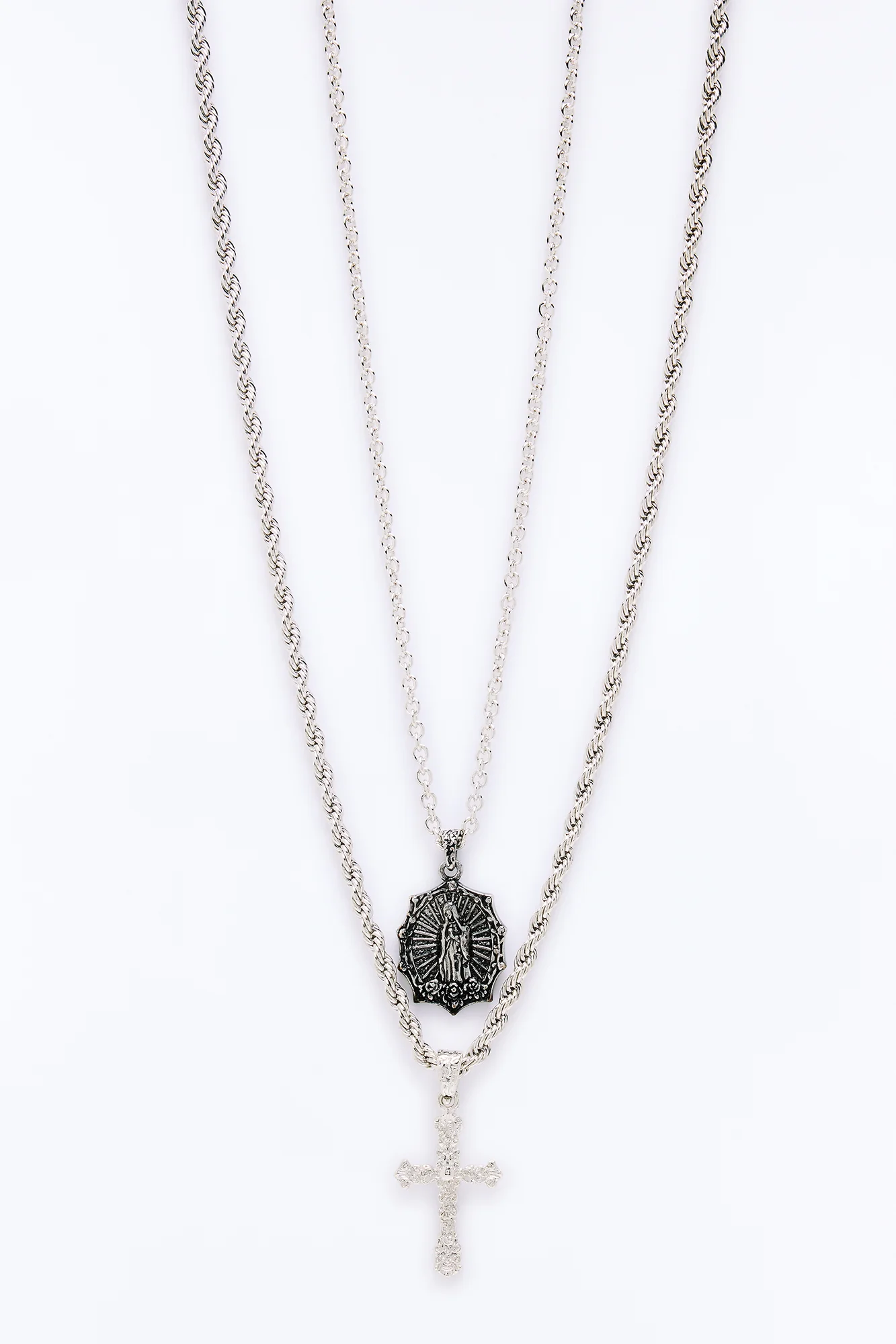 Saintly Cross Pendant Necklace Set - Silver - Image 3