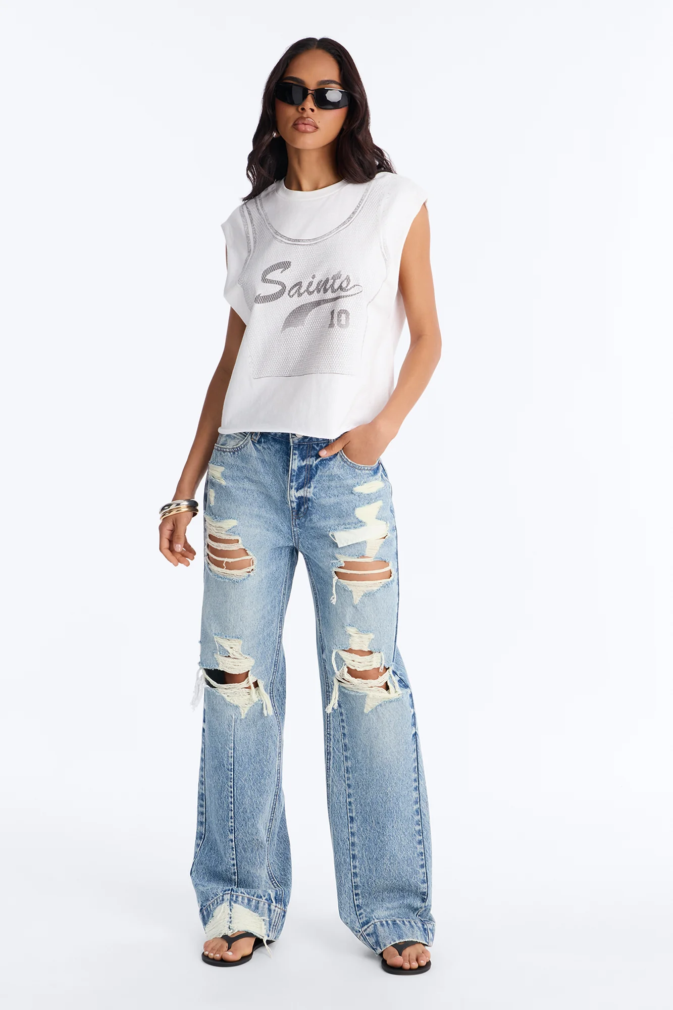 Saints Crop Muscle Tank - White - Image 2
