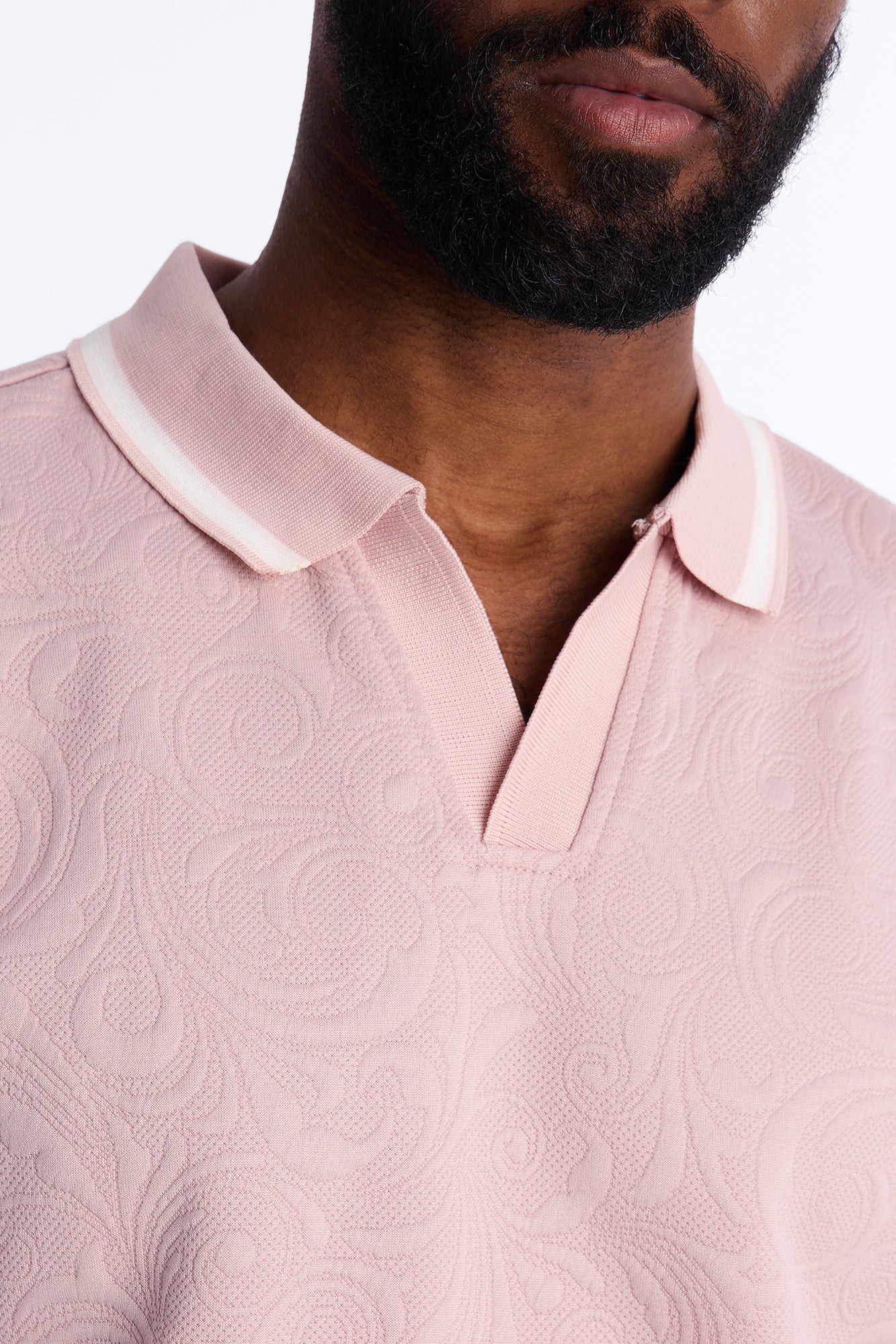Saints Floral Johnny Collar Polo - Mauve - Image 3