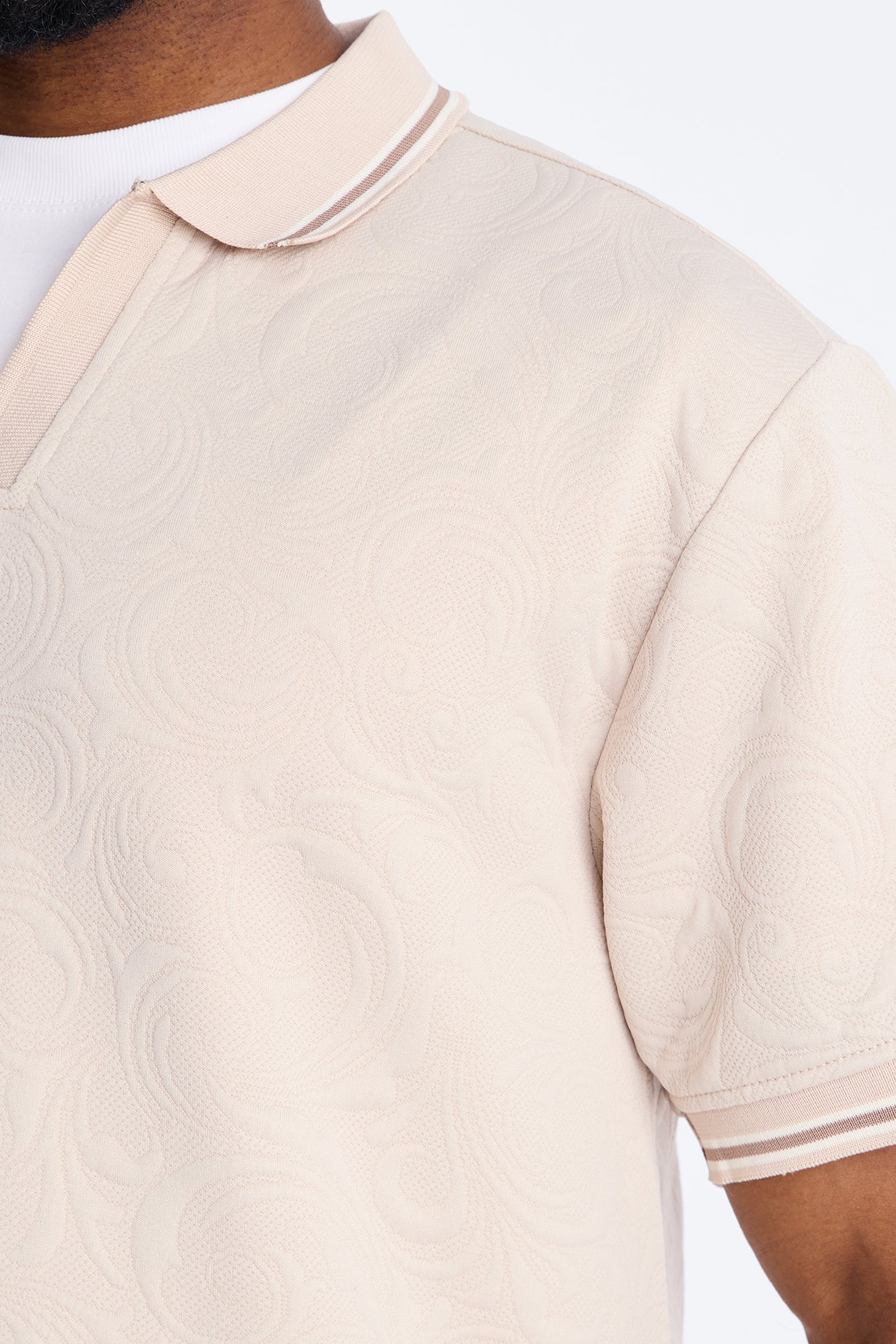 Saints Floral Johnny Collar Polo - Oatmeal - Image 3