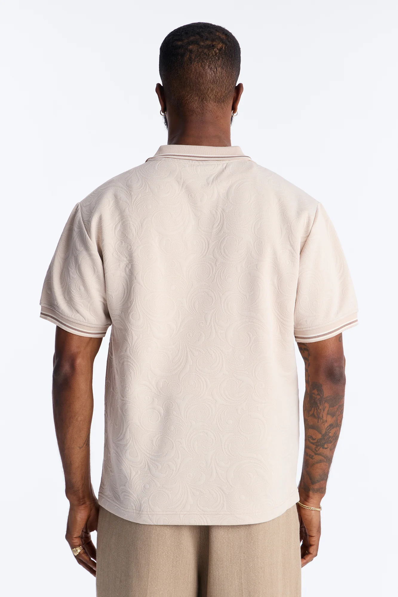 Saints Floral Johnny Collar Polo - Oatmeal - Image 5