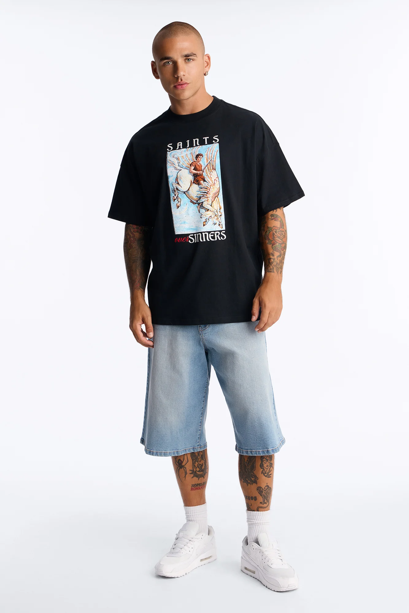 Saints Fly Over Sinners Oversized Short Sleeve Tee - Black - Image 2