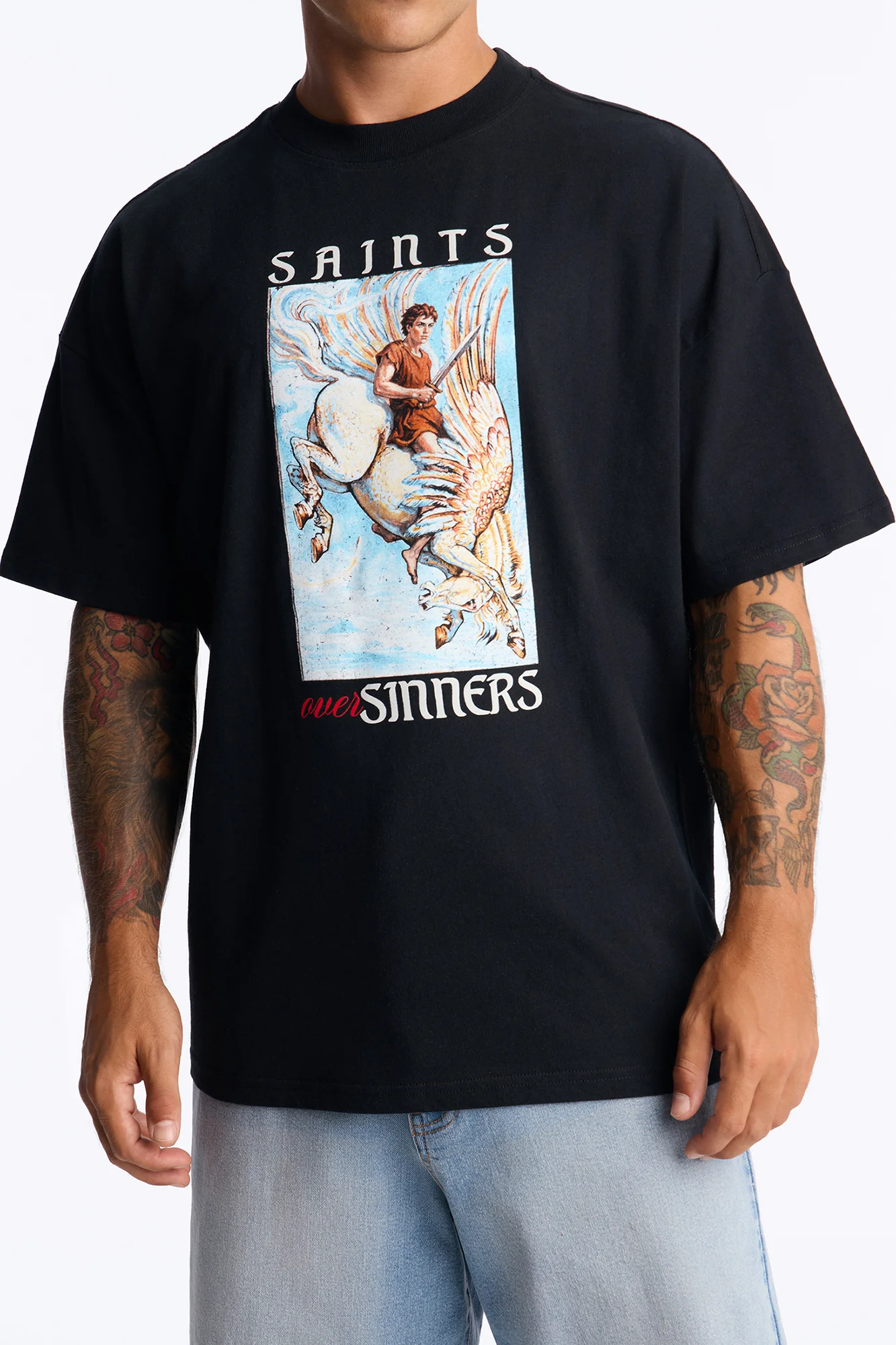 Saints Fly Over Sinners Oversized Short Sleeve Tee - Black - Image 3
