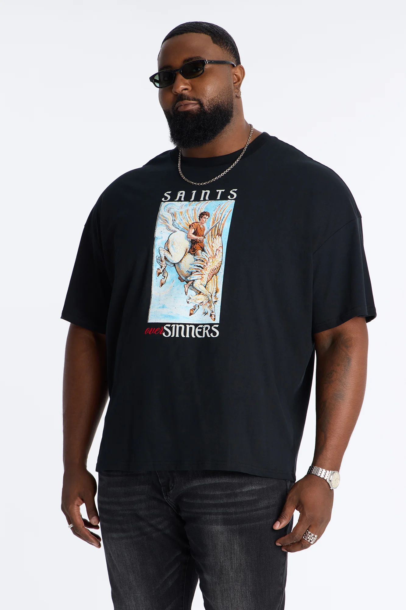 Saints Fly Over Sinners Oversized Short Sleeve Tee - Black - Image 5