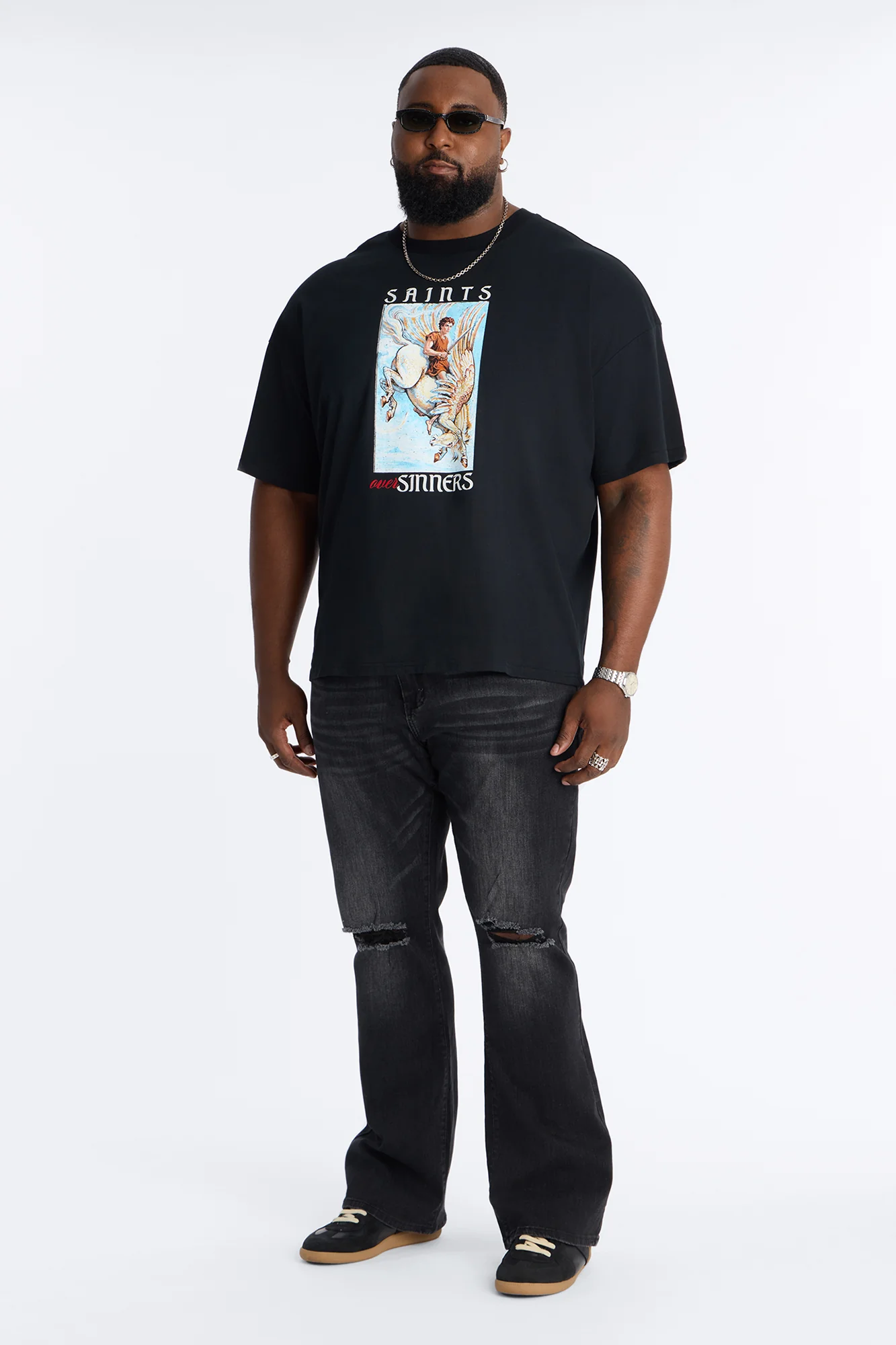 Saints Fly Over Sinners Oversized Short Sleeve Tee - Black - Image 6