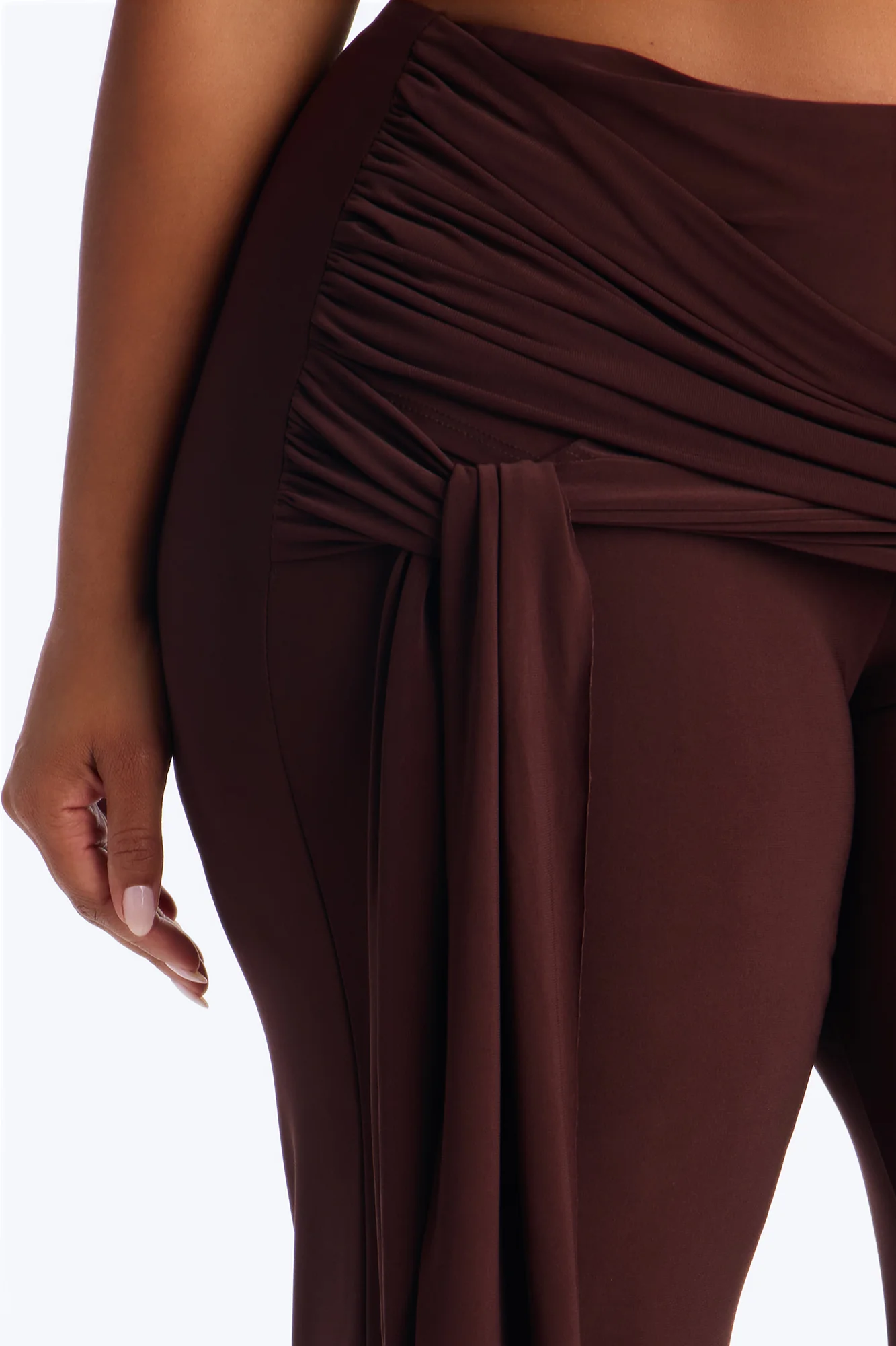Sakura High Rise Tie Waist Flare Pants - Chocolate - Image 7