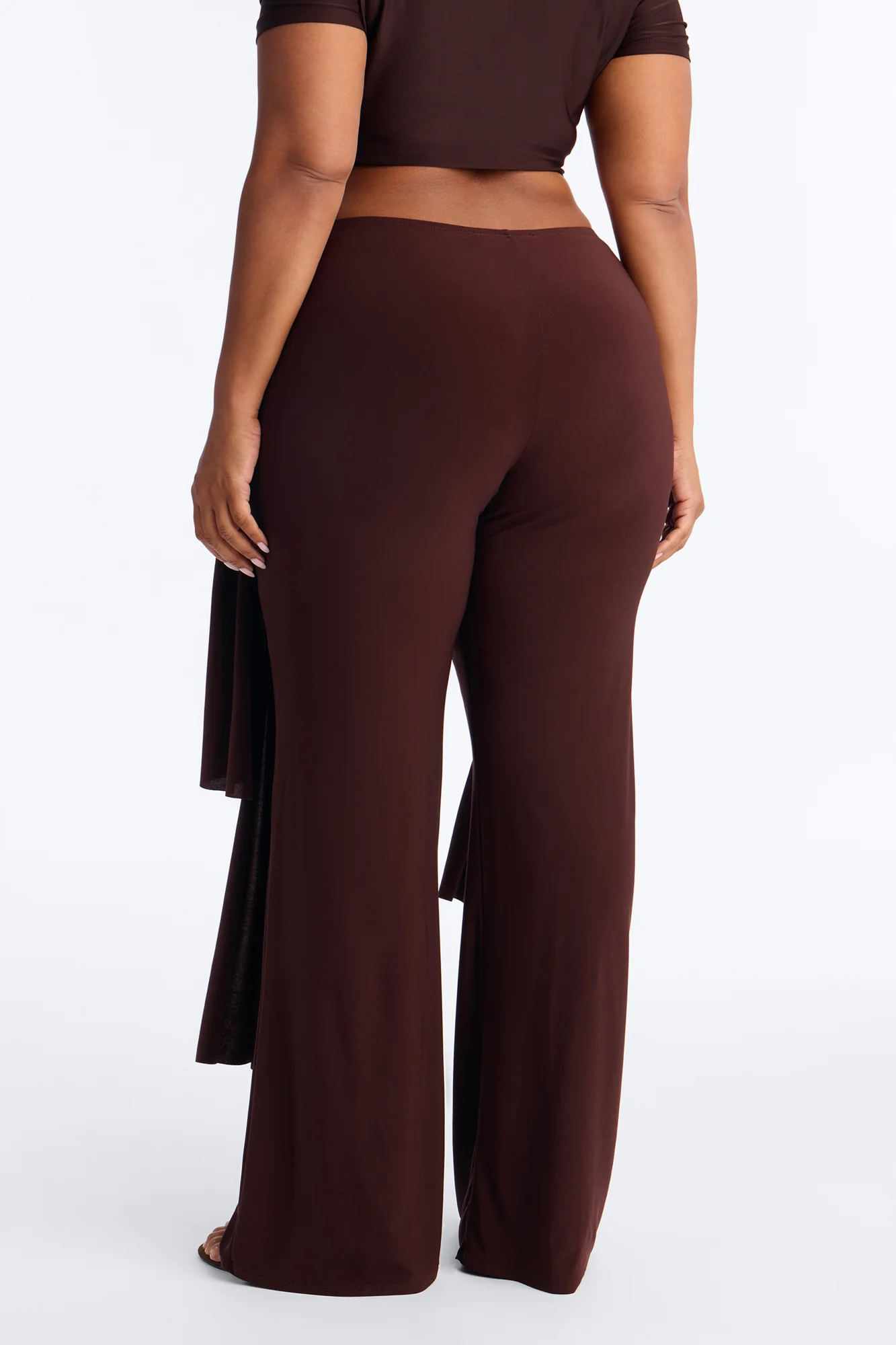 Sakura High Rise Tie Waist Flare Pants - Chocolate - Image 8