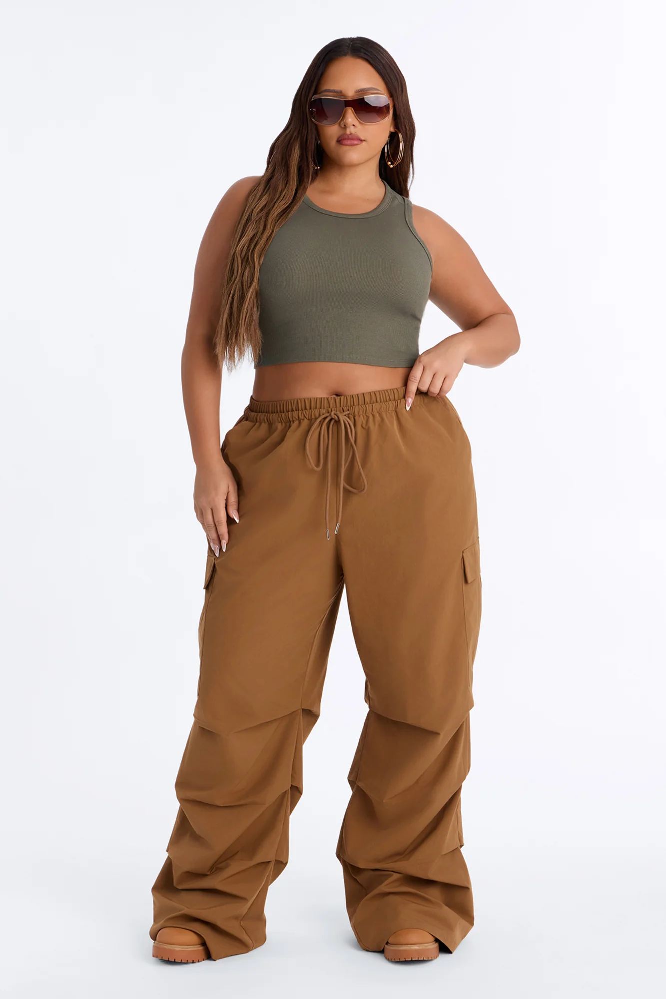 Samara Windbreaker Stacked Wide Leg Pant - Camel - Image 5
