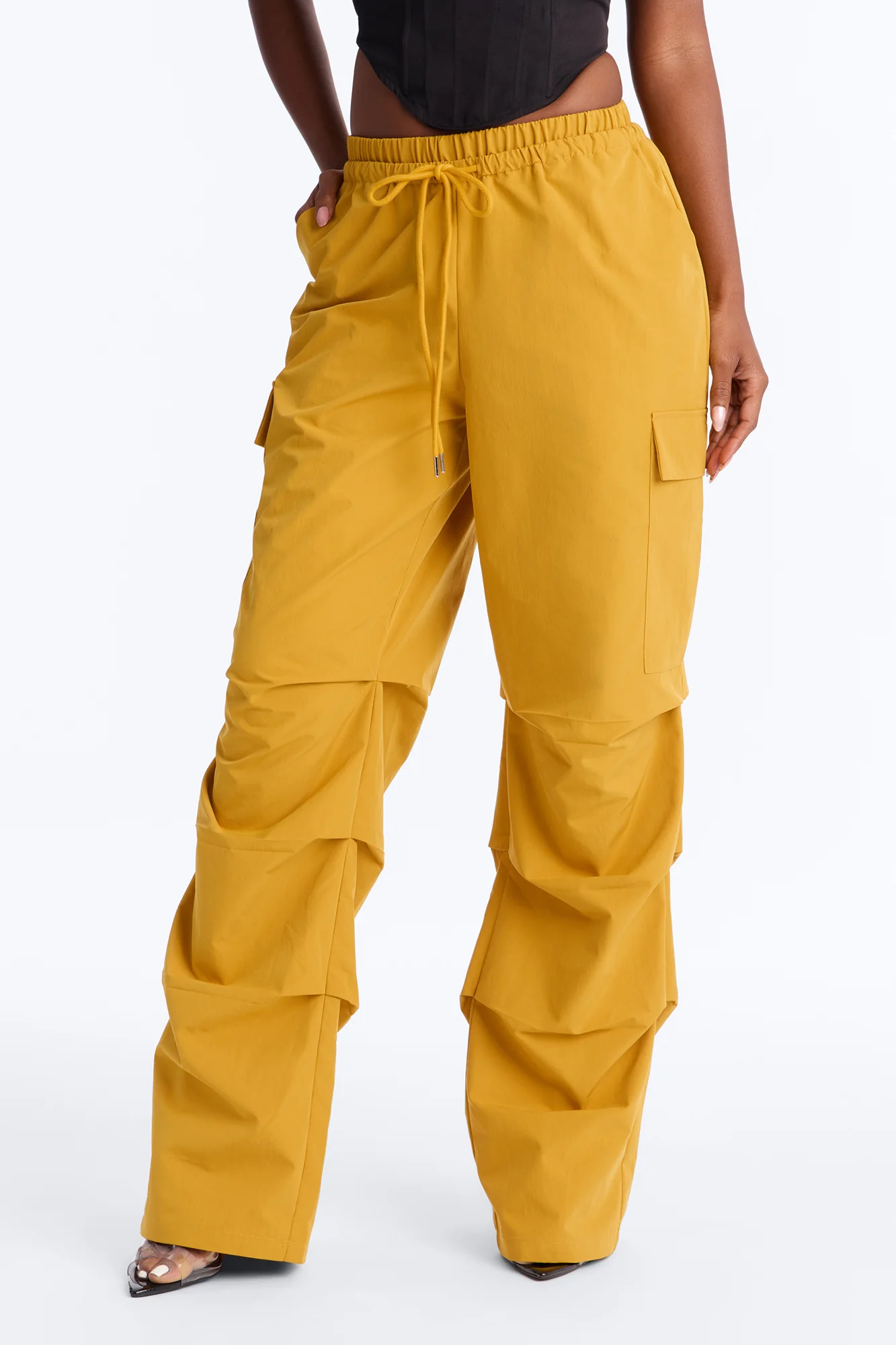 Samara Windbreaker Stacked Wide Leg Pant - Mustard - Image 2