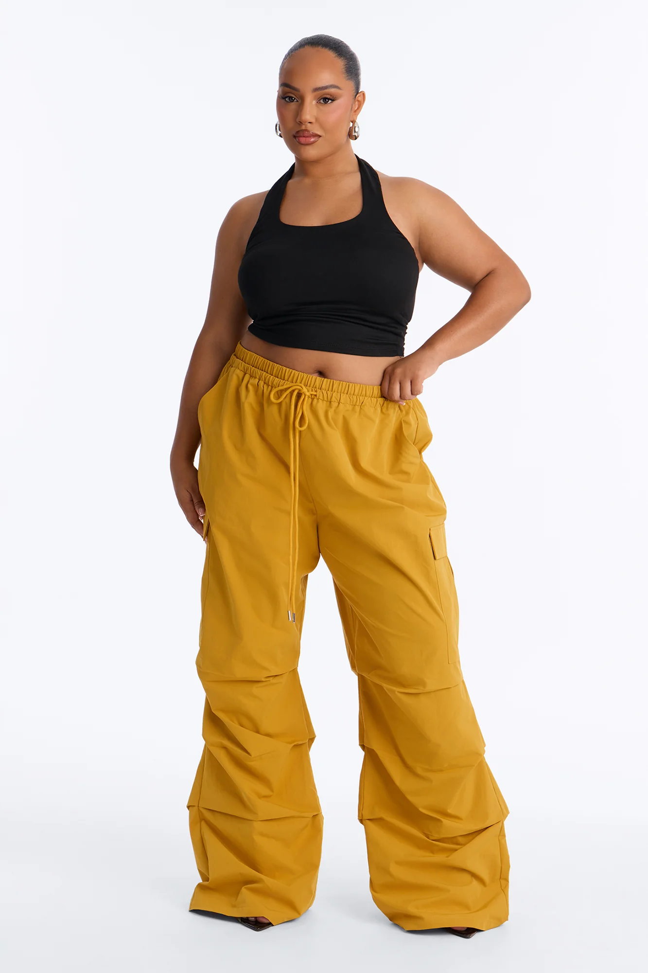 Samara Windbreaker Stacked Wide Leg Pant - Mustard - Image 5