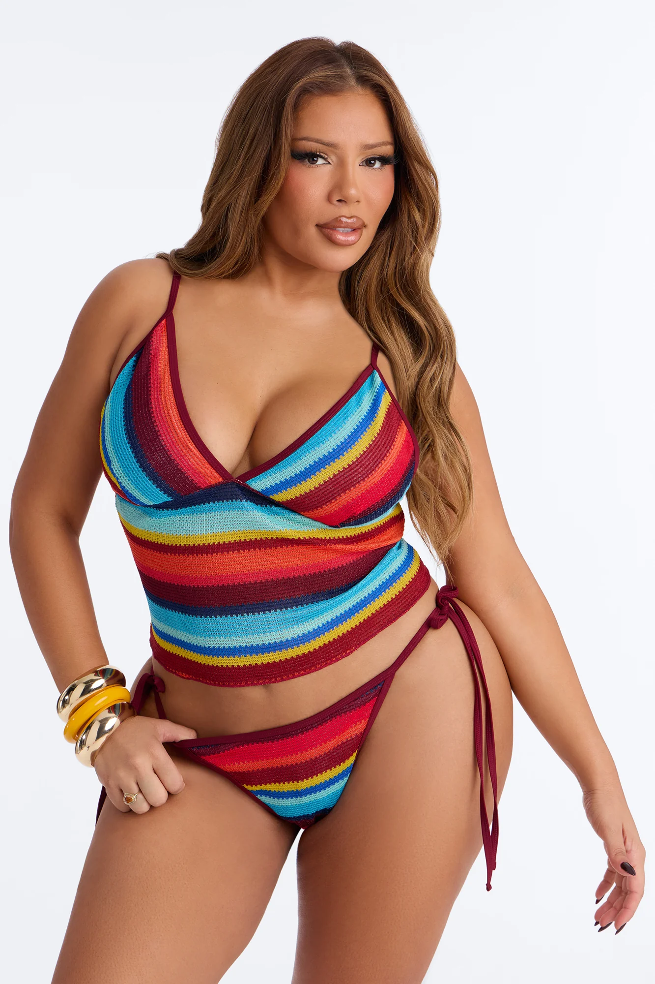 Samira Textured Stripe Tankini 2 Piece Bikini - Blue/combo - Image 4