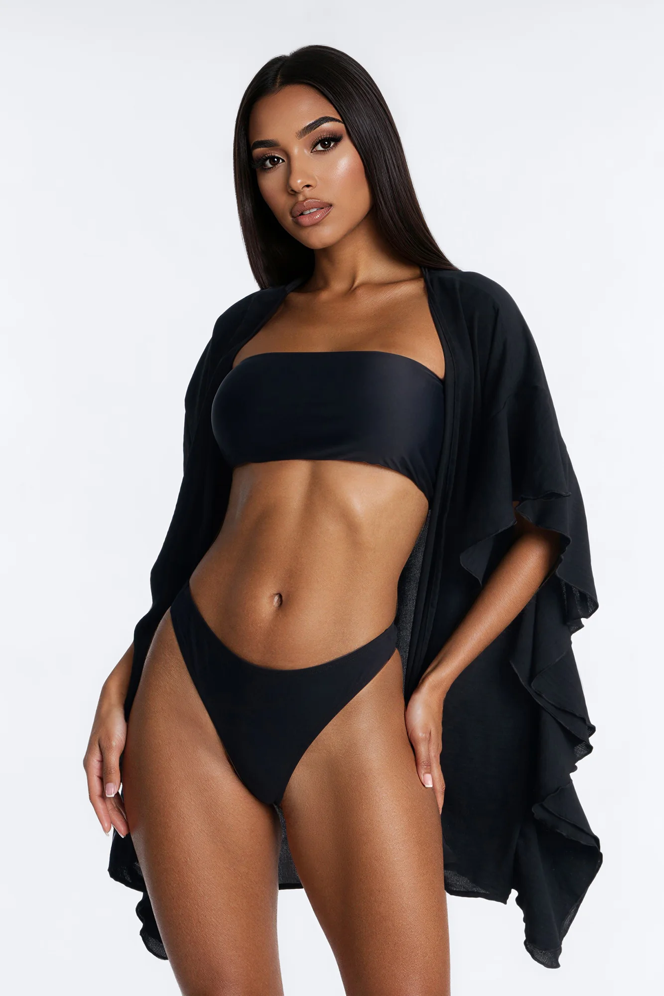Sandy Feet Swim Cover Up Kimono - Black