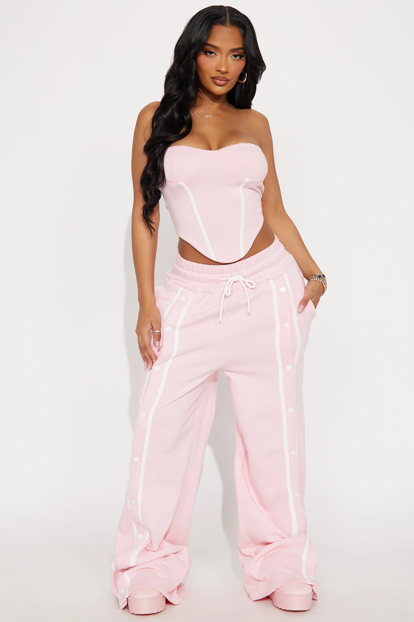 Sara Fleece Track Pant Set - Pink