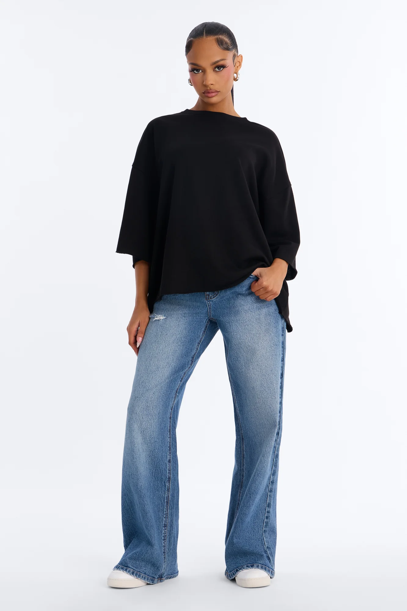 Sara Short Sleeve Oversized Top - Black
