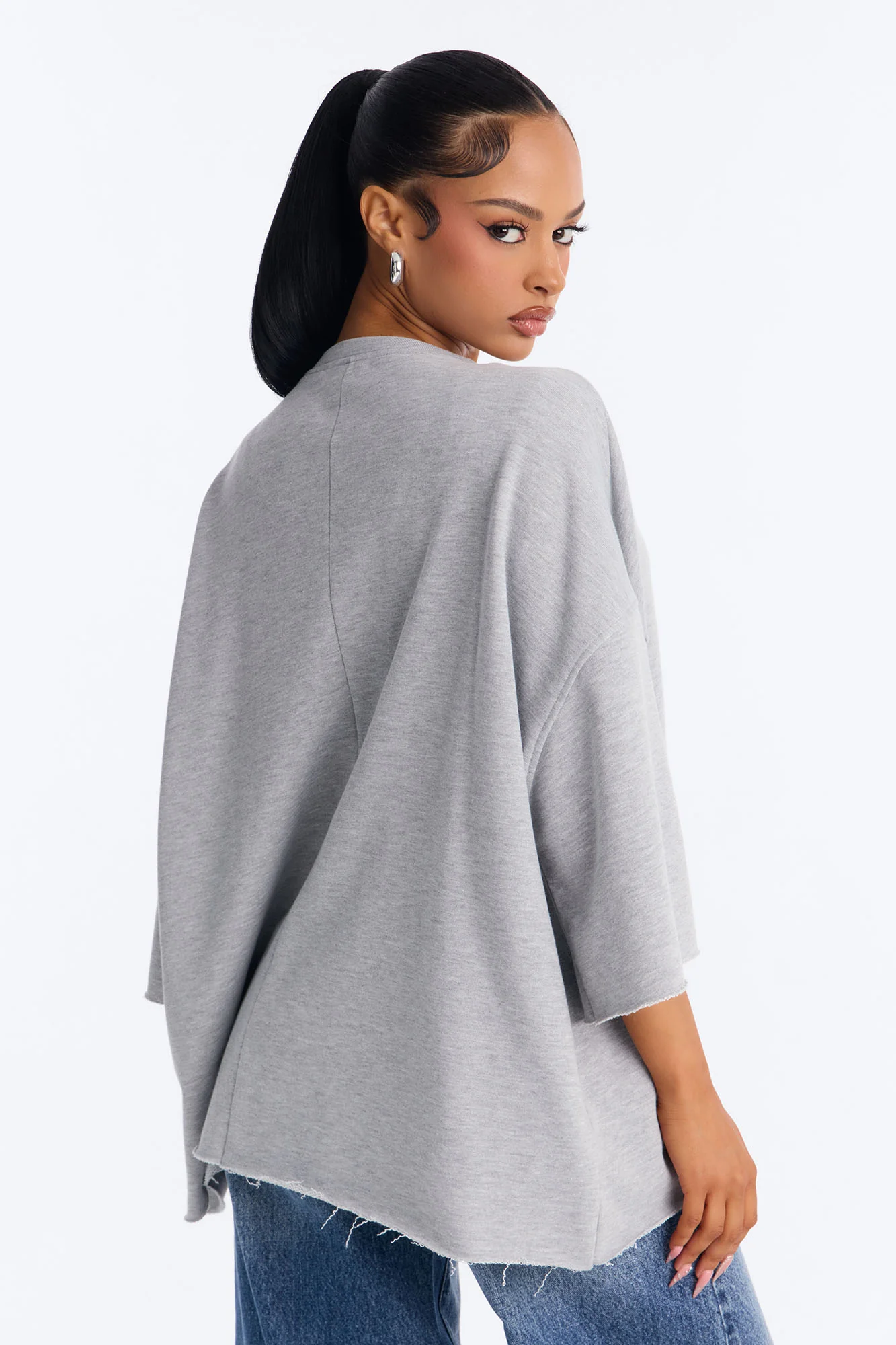 Sara Short Sleeve Oversized Top - Heather Grey - Image 3