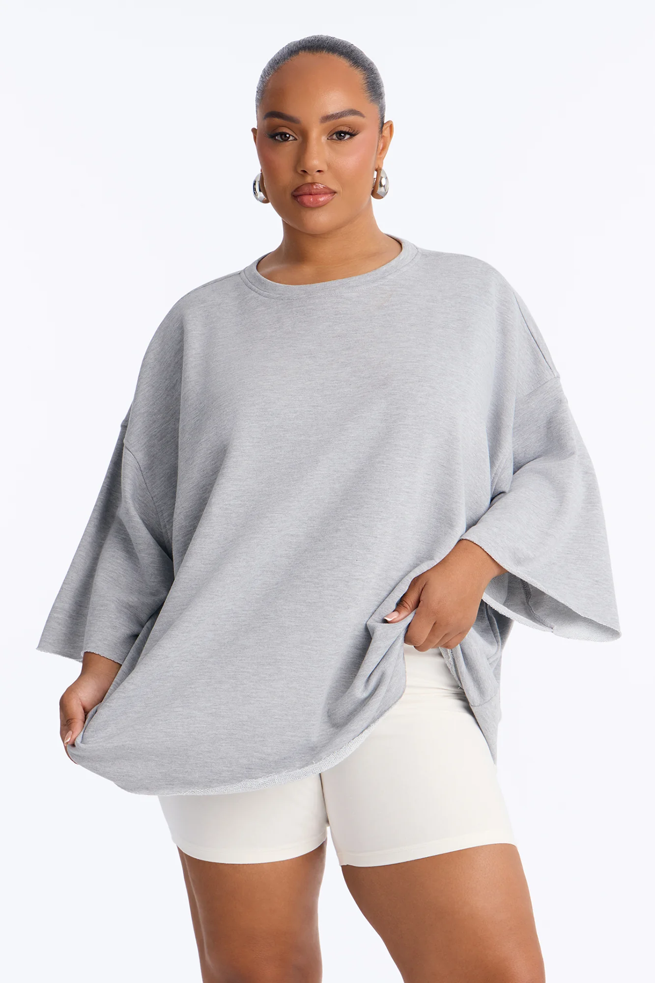 Sara Short Sleeve Oversized Top - Heather Grey - Image 4