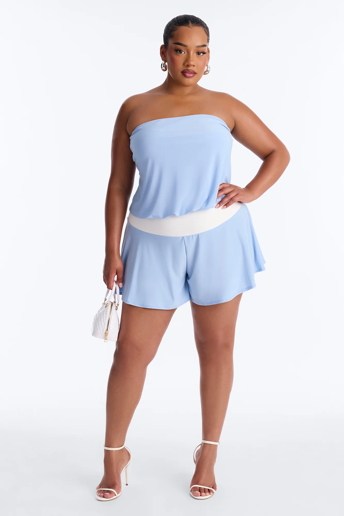 Sara Strapless Contrast Romper - Blue - Image 5