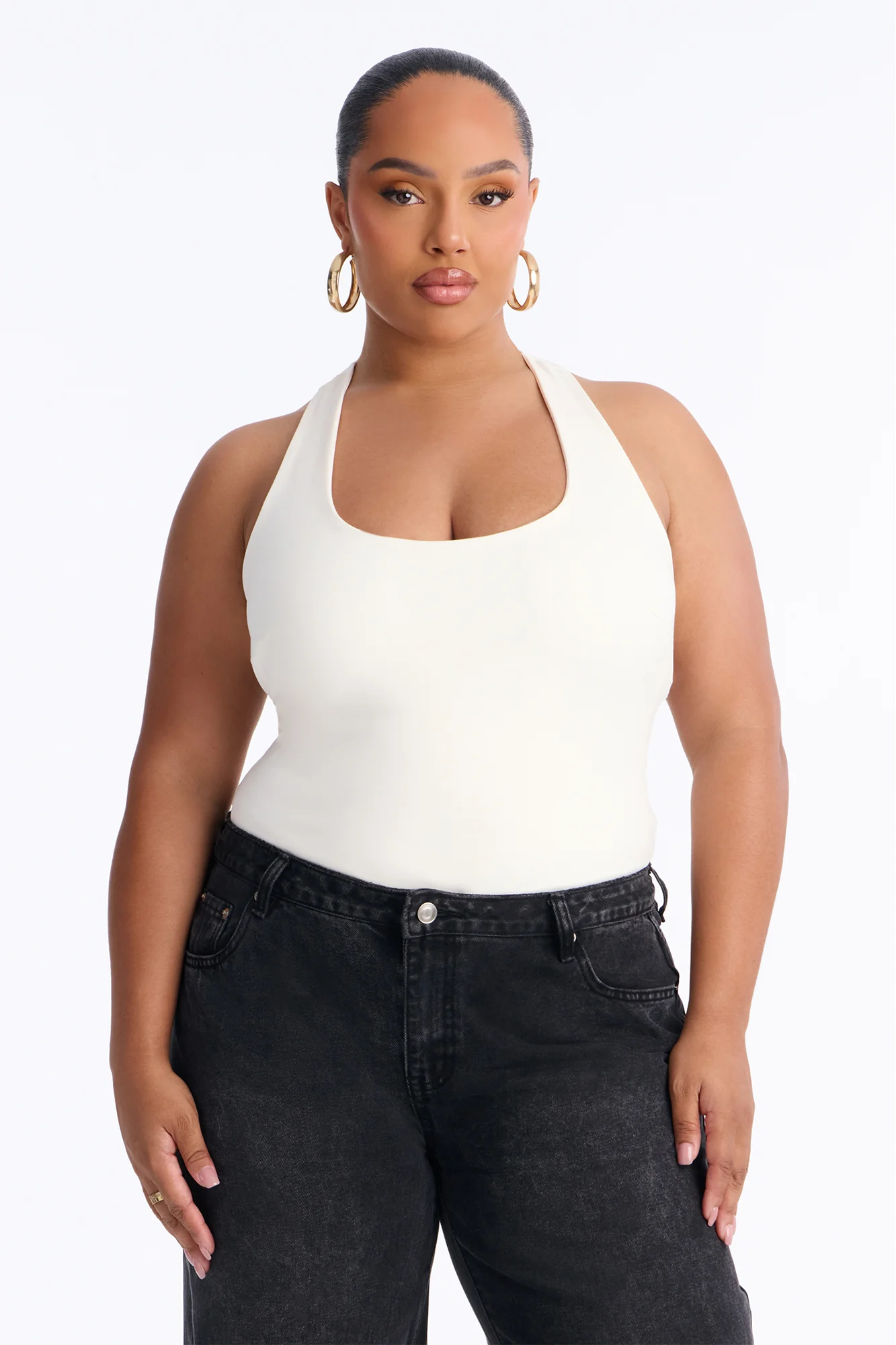 Sarafiena Double Lined Scoop Neck Bodysuit - White - Image 2